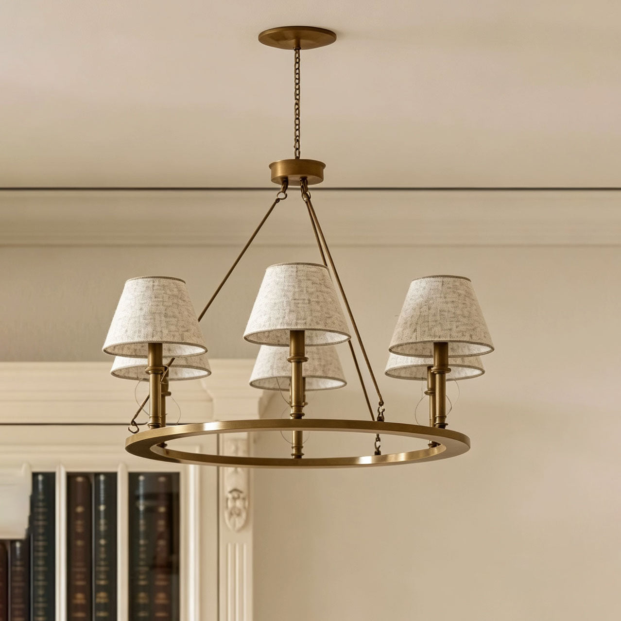 6-Light Wagon Wheel Linen Chandelier