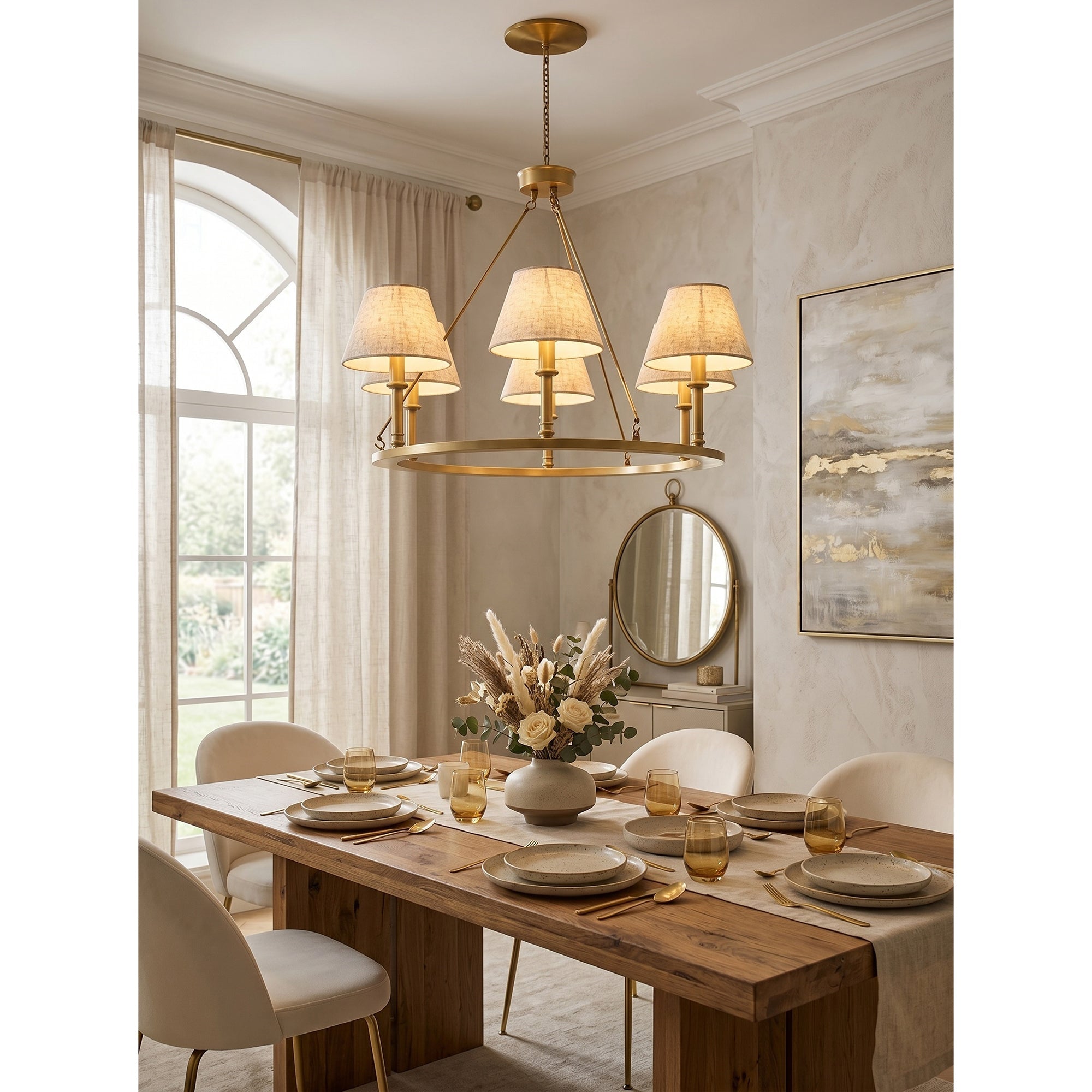 6-Light Wagon Wheel Linen Chandelier