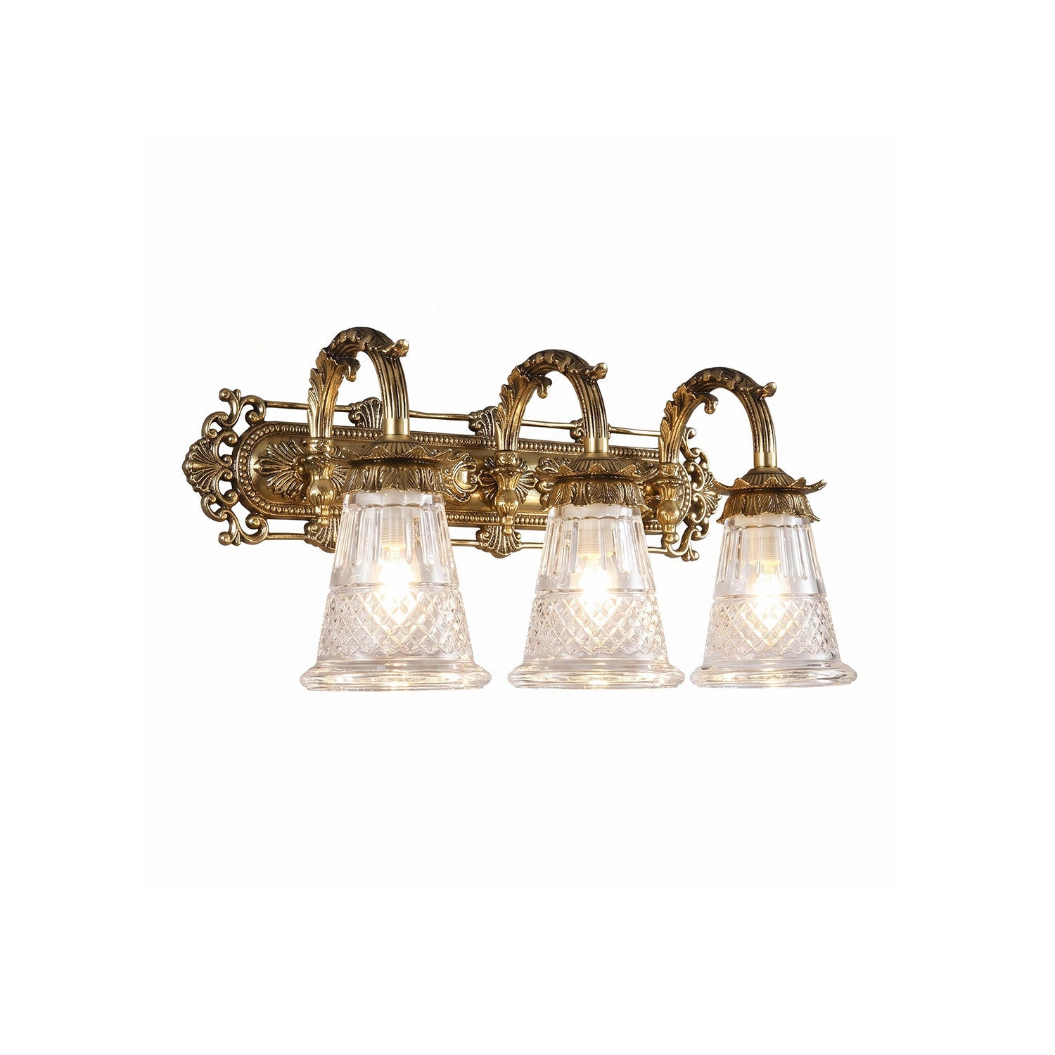 3-Light Cut Glass Brass Vanity Sconce
