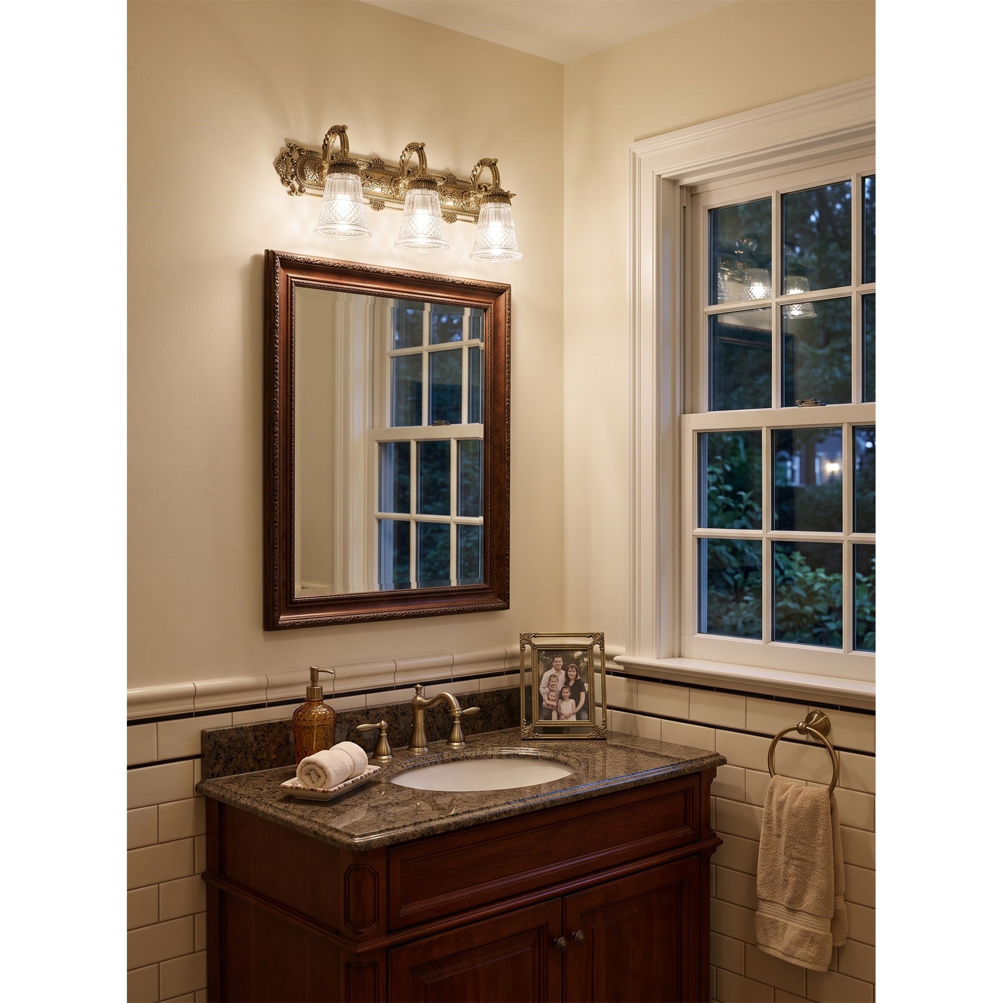3-Light Cut Glass Brass Vanity Sconce