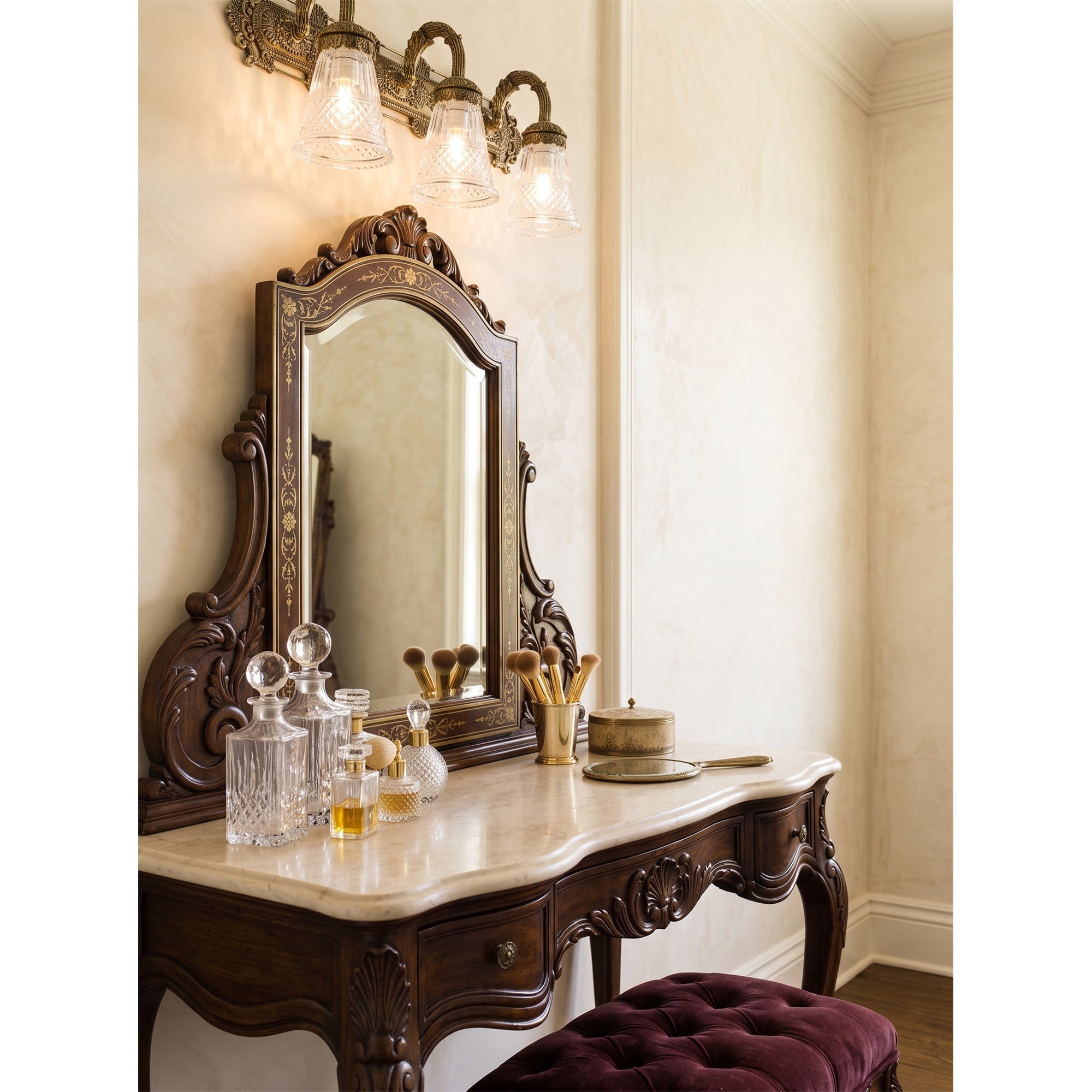 3-Light Cut Glass Brass Vanity Sconce