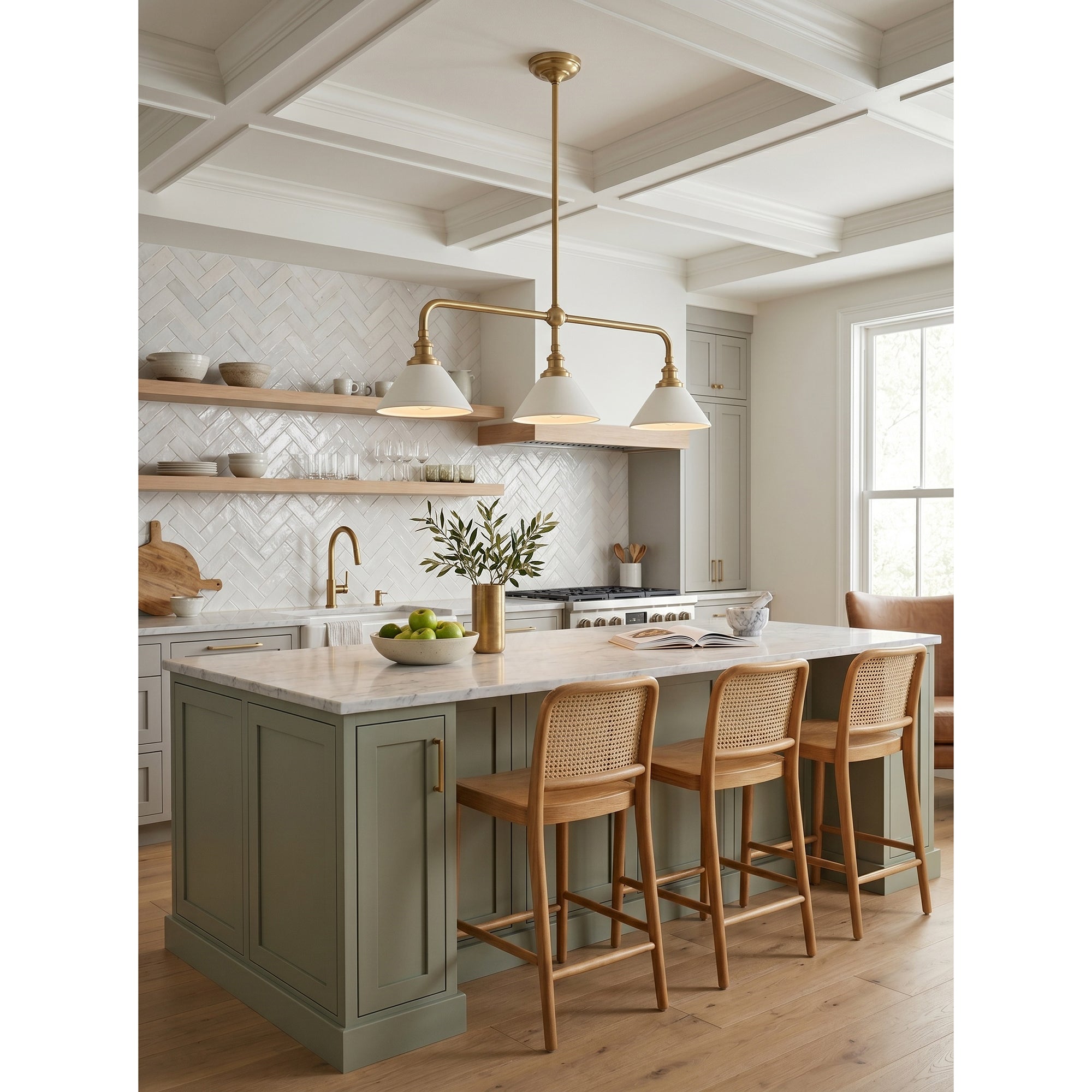 3-Light Brass Conical Island Chandelier