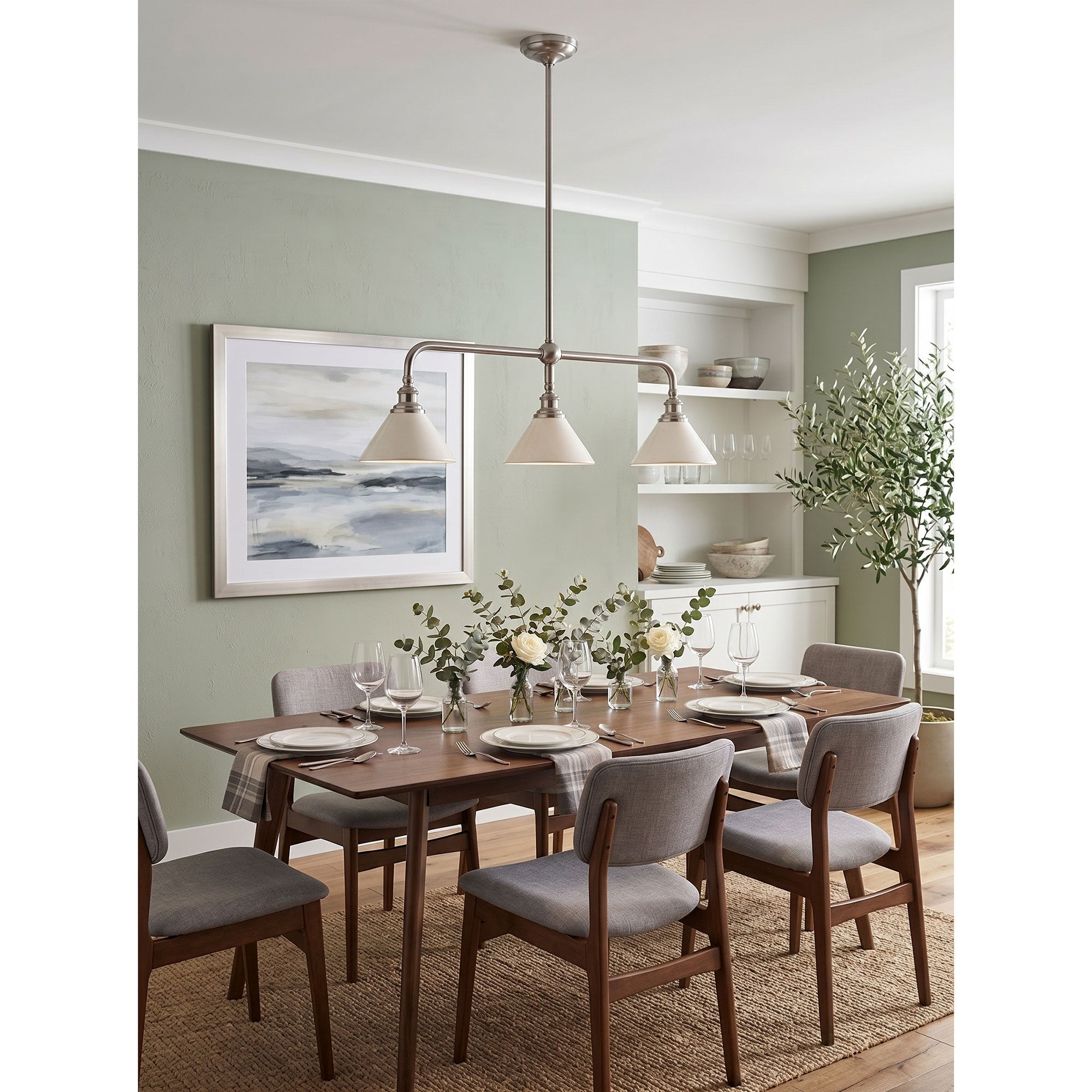 3-Light Brass Conical Island Chandelier
