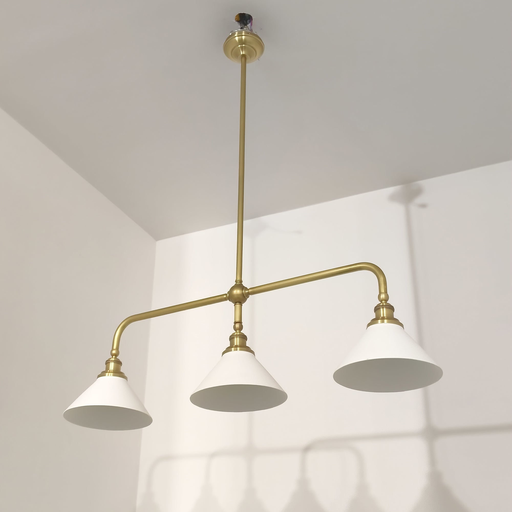 3-Light Brass Conical Island Chandelier