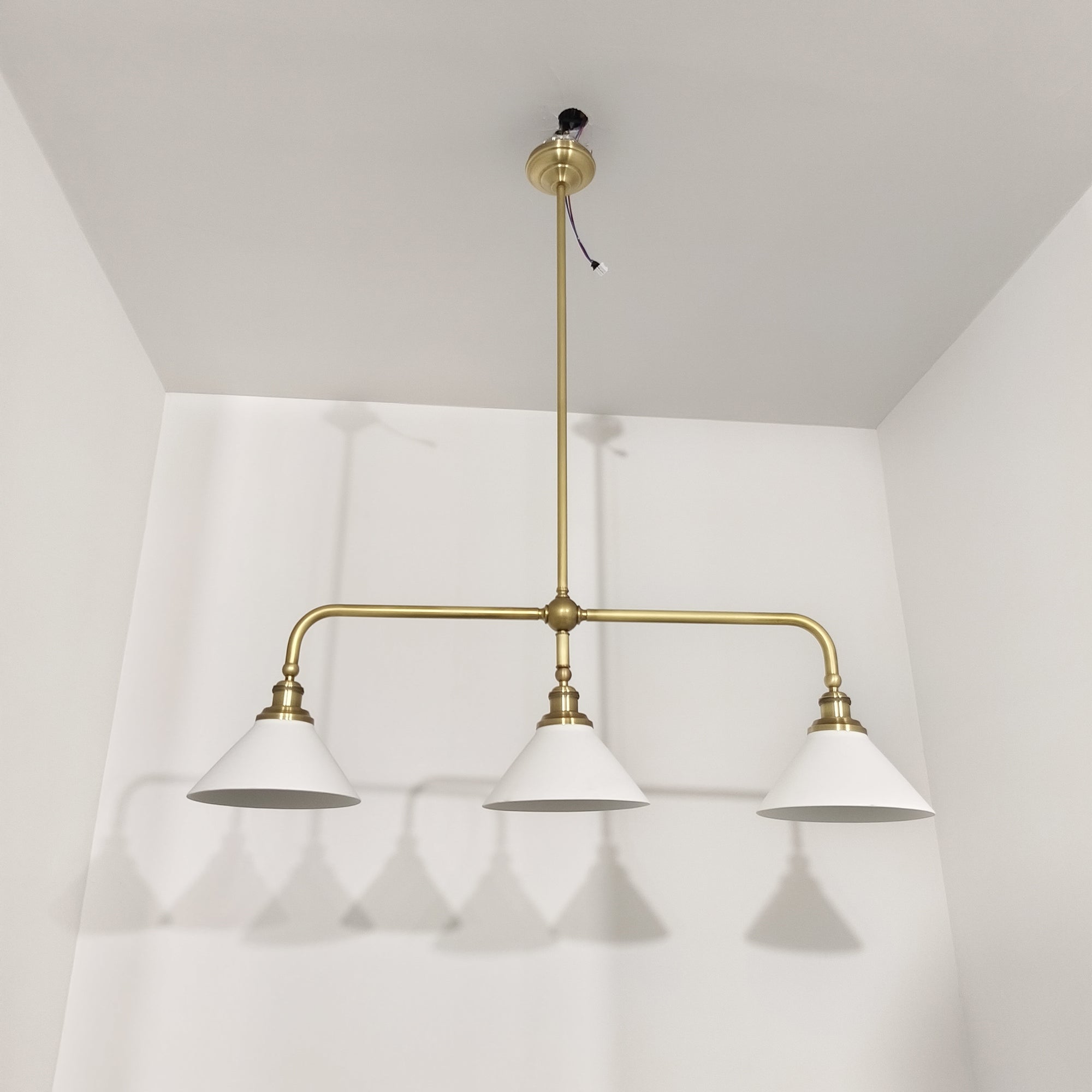 3-Light Brass Conical Island Chandelier