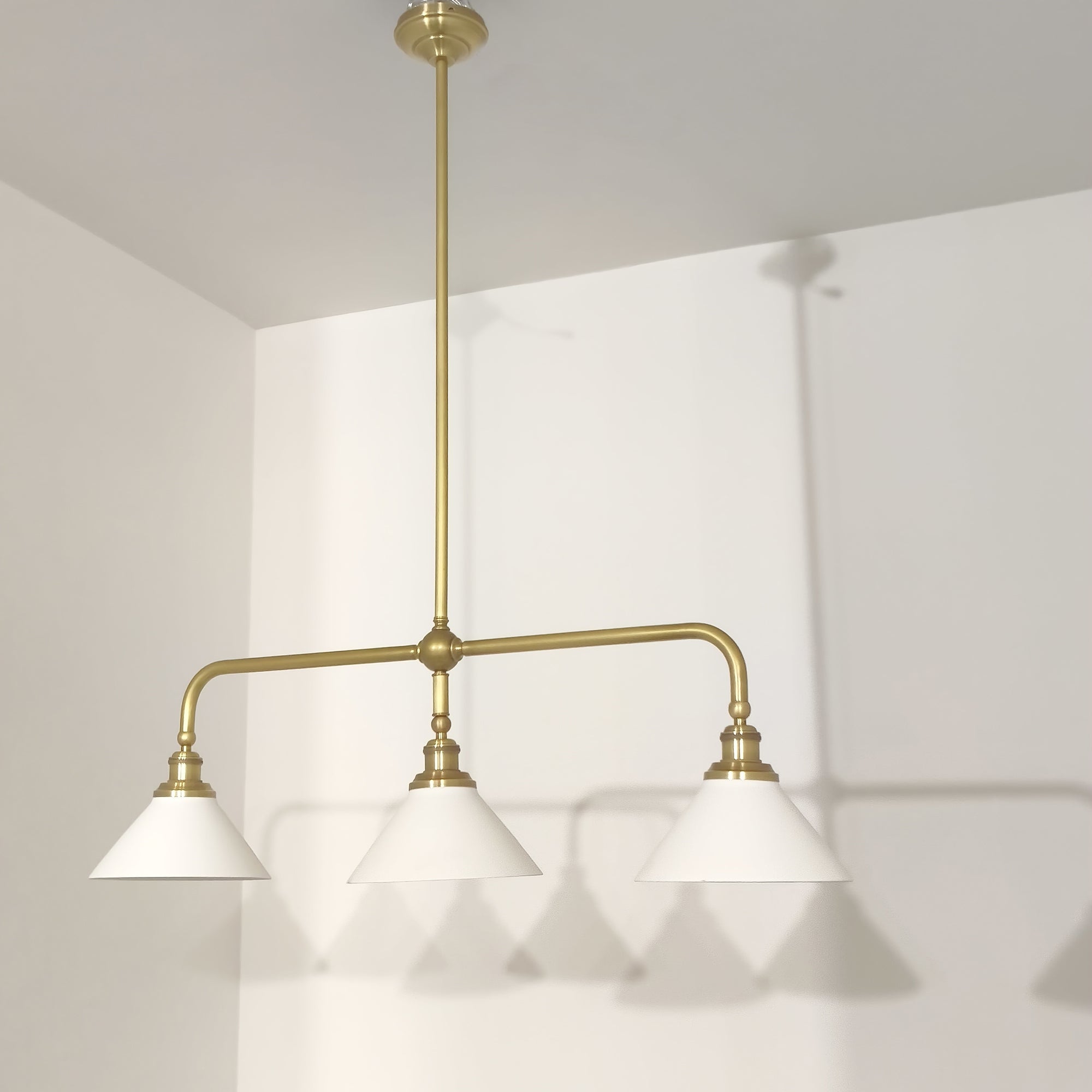 3-Light Brass Conical Island Chandelier