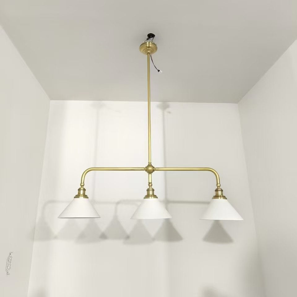 3-Light Brass Conical Island Chandelier