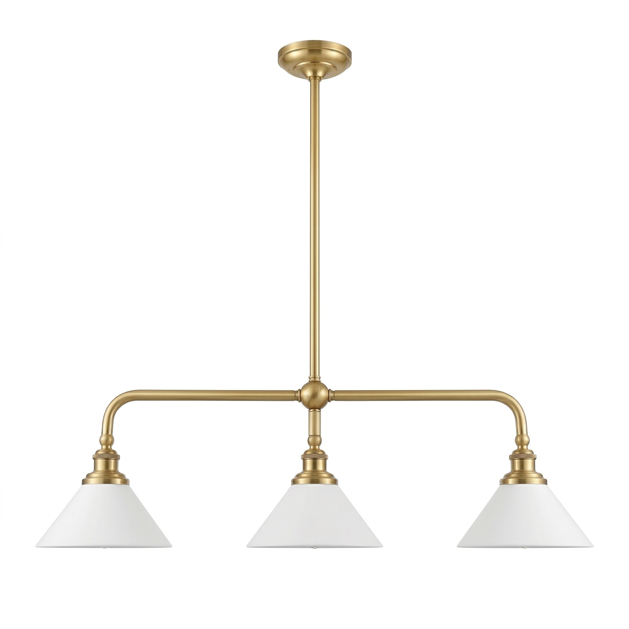 3-Light Brass Conical Island Chandelier