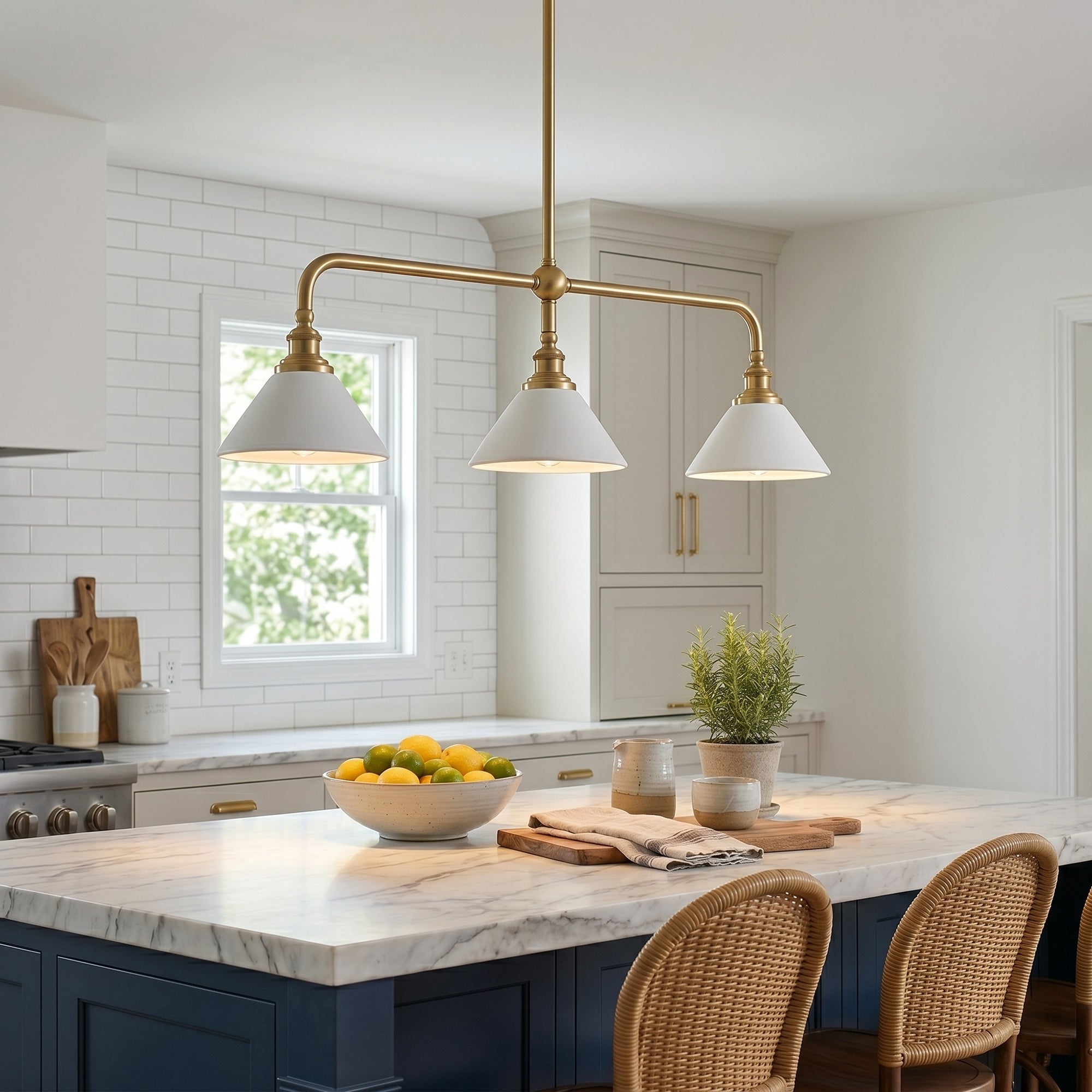 3-Light Brass Conical Island Chandelier
