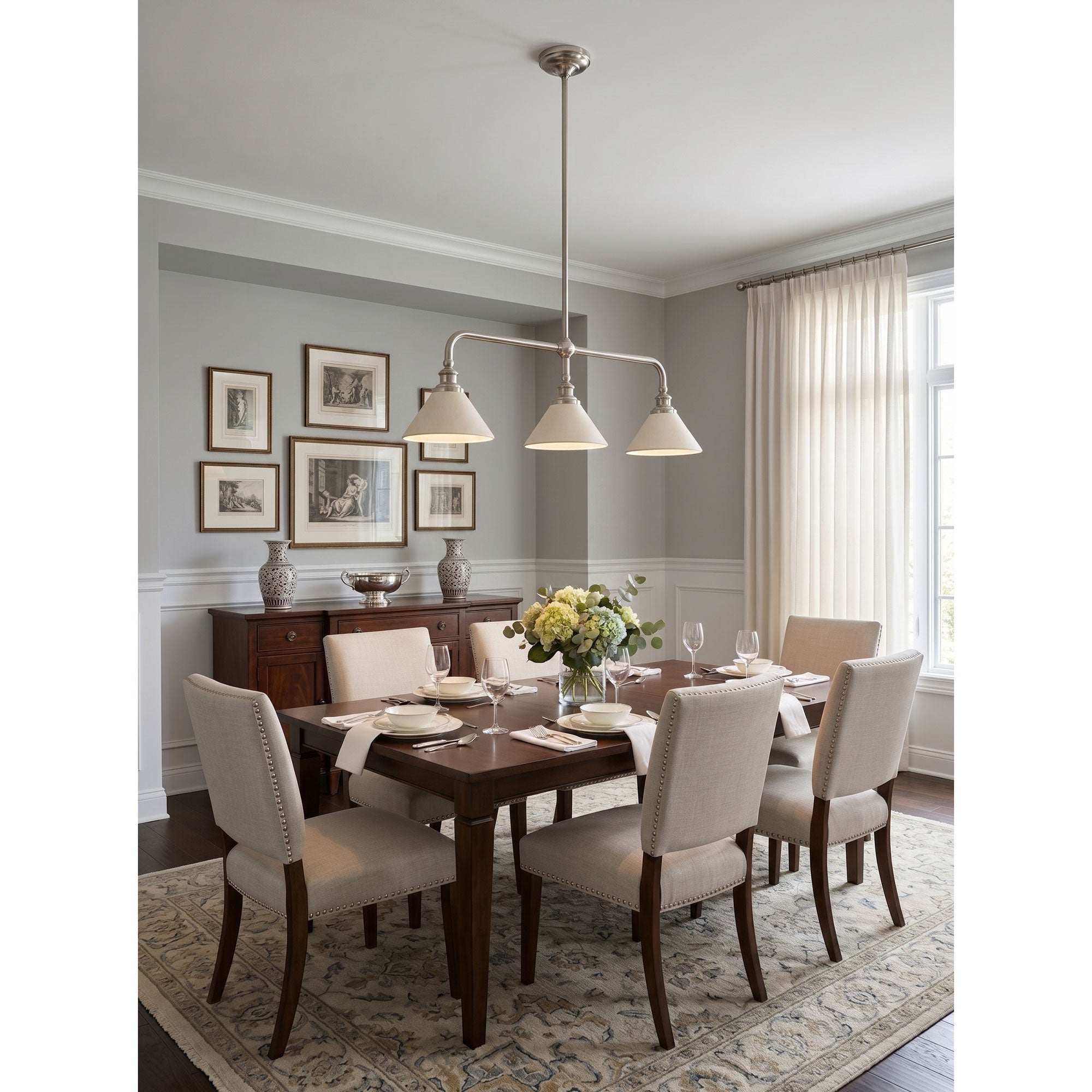 3-Light Brass Conical Island Chandelier