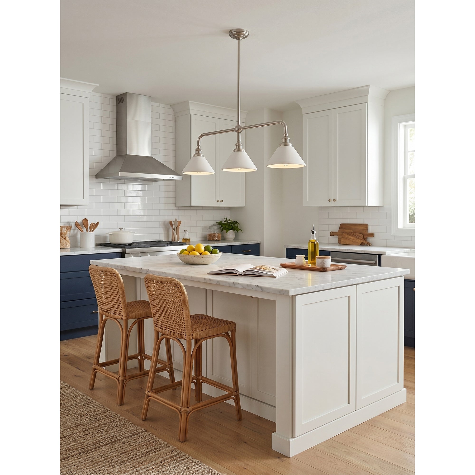 3-Light Brass Conical Island Chandelier