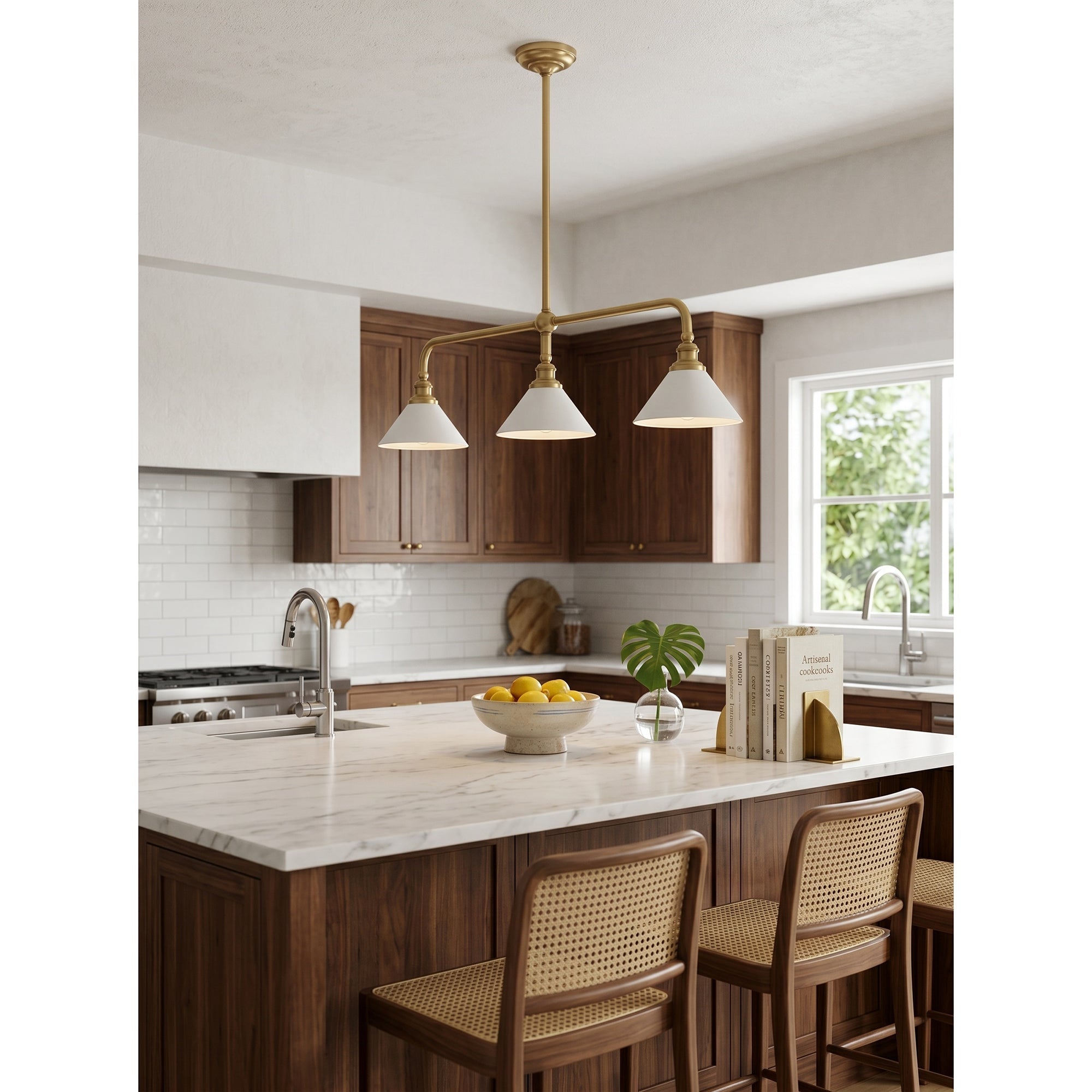 3-Light Brass Conical Island Chandelier