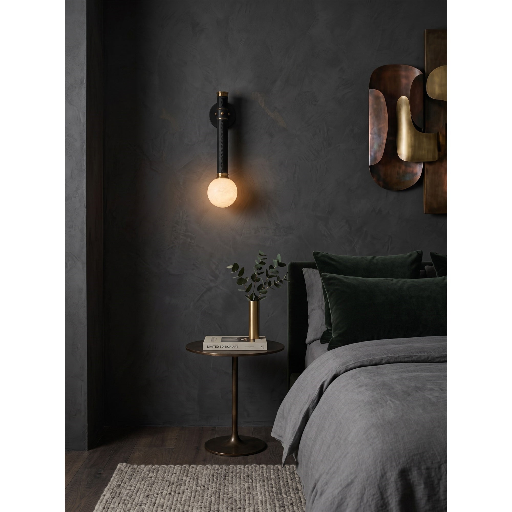 Stitched Leather Alabaster Globe Sconce