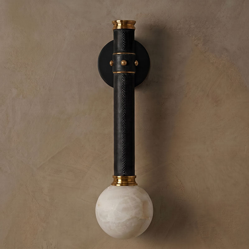 Stitched Leather Alabaster Globe Sconce