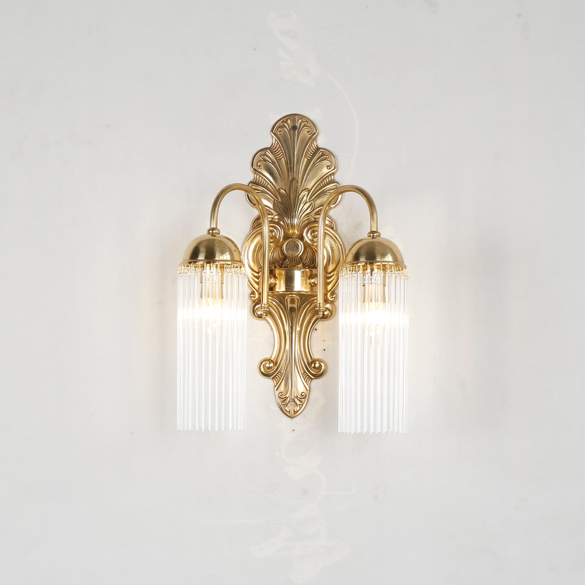 Baroque Brass Fluted Glass Wall Sconce