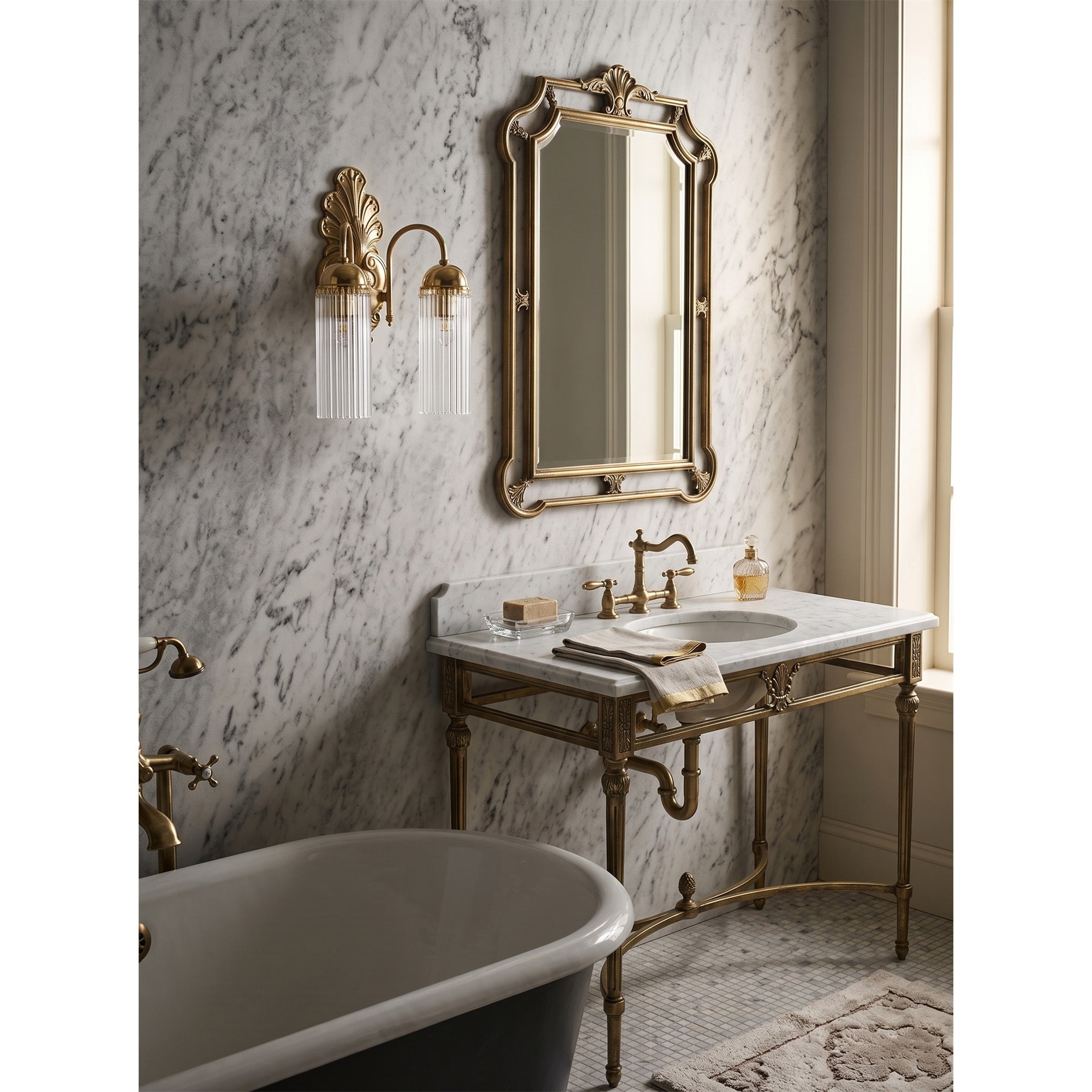 Baroque Brass Fluted Glass Wall Sconce