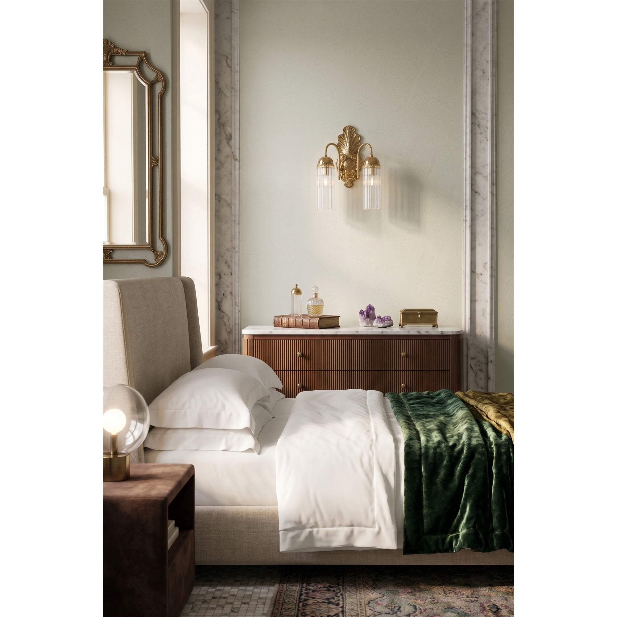 Baroque Brass Fluted Glass Wall Sconce
