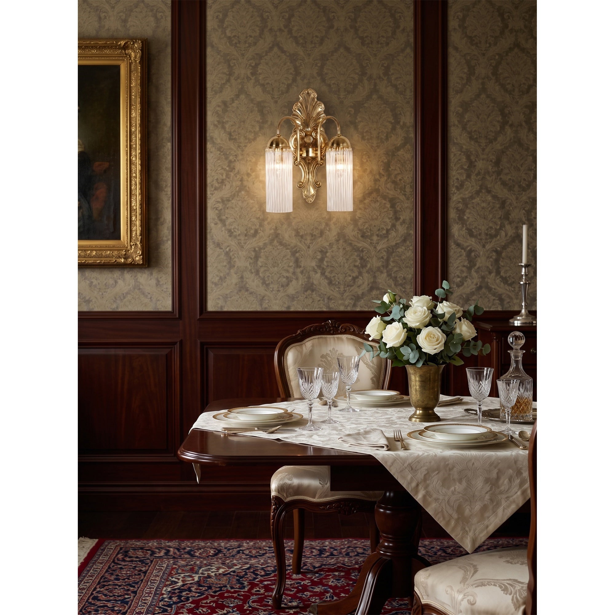 Baroque Brass Fluted Glass Wall Sconce