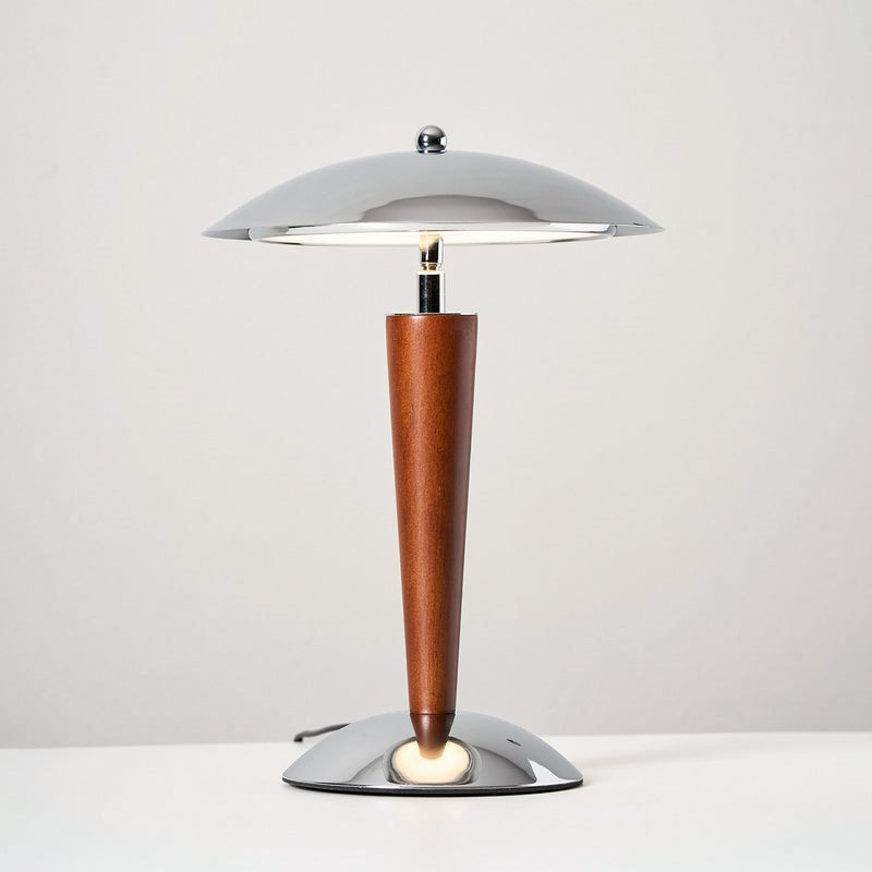 Chrome Dome & Walnut Table Lamp