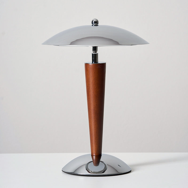 Chrome Dome & Walnut Table Lamp