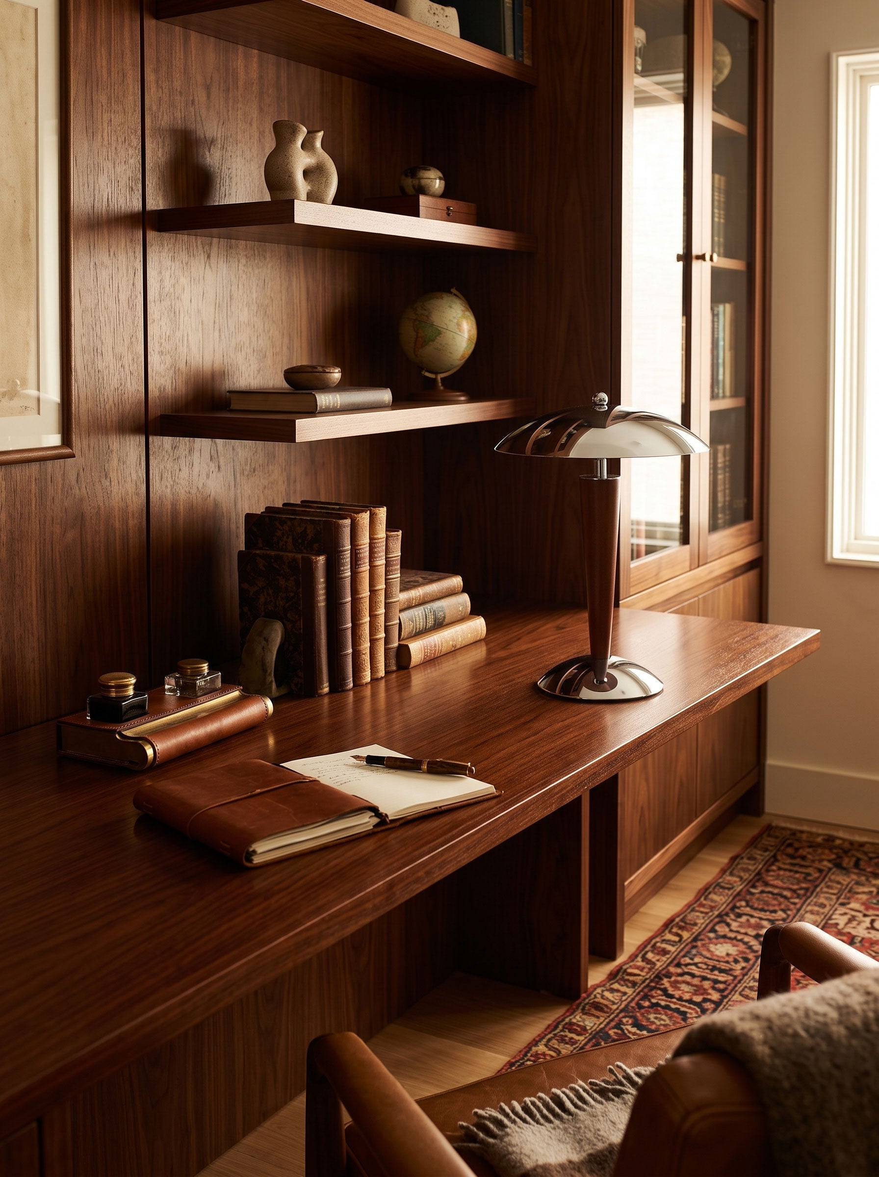 Chrome Dome & Walnut Table Lamp