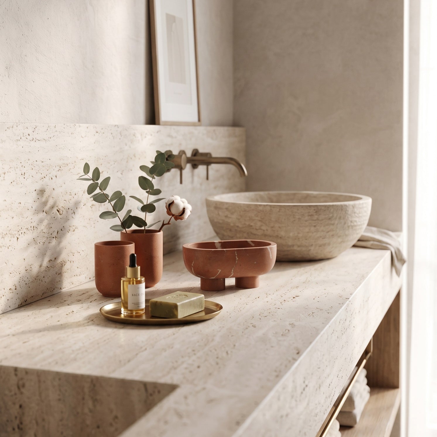 Footed Oval Stone Vanity Tray