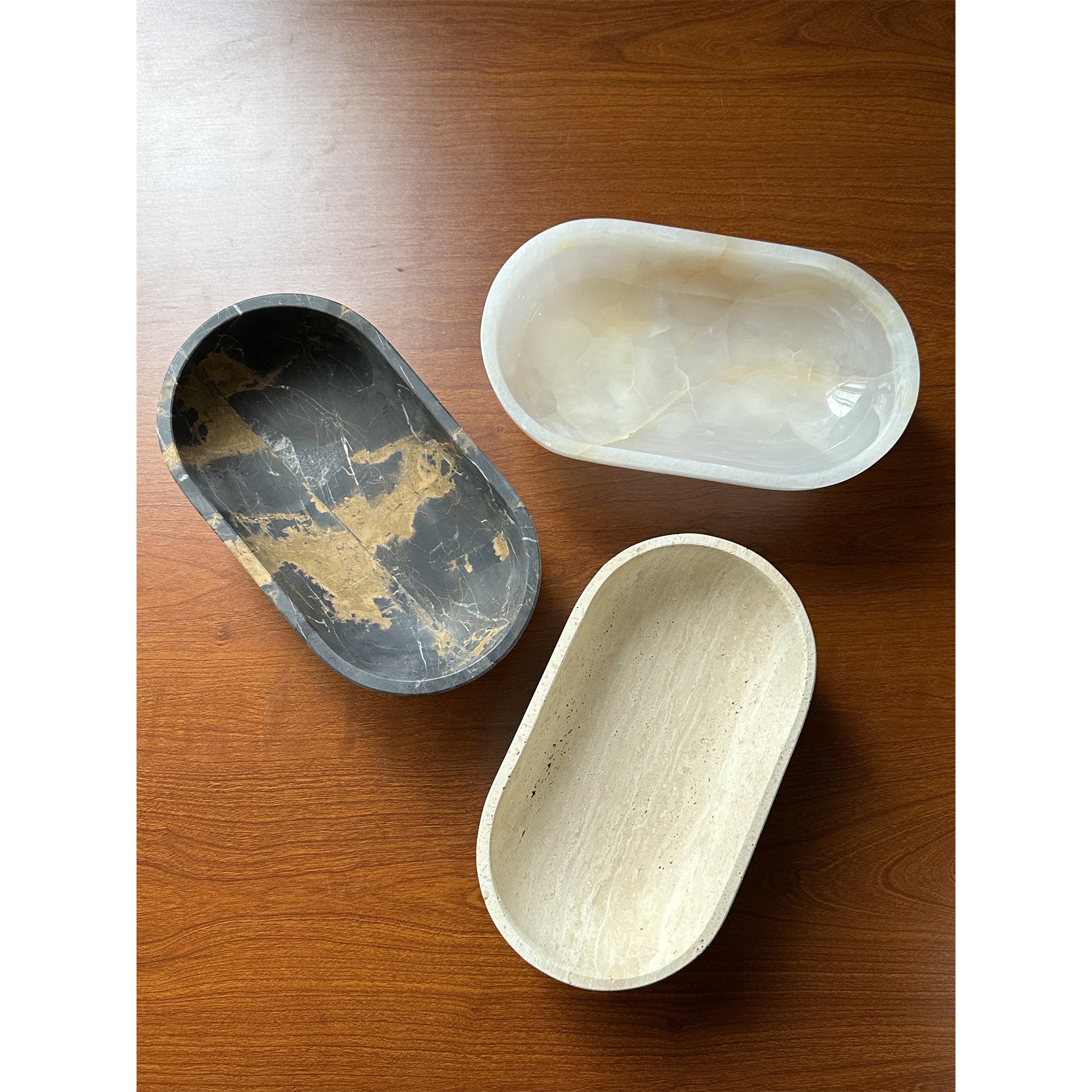 Footed Oval Stone Vanity Tray