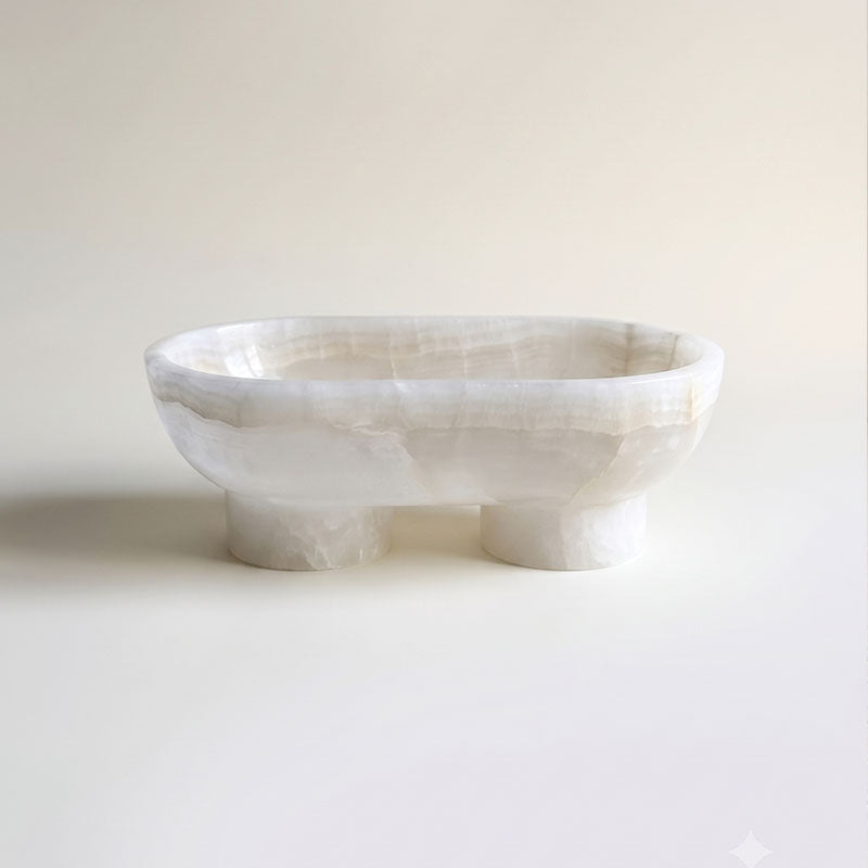 Footed Oval Stone Vanity Tray