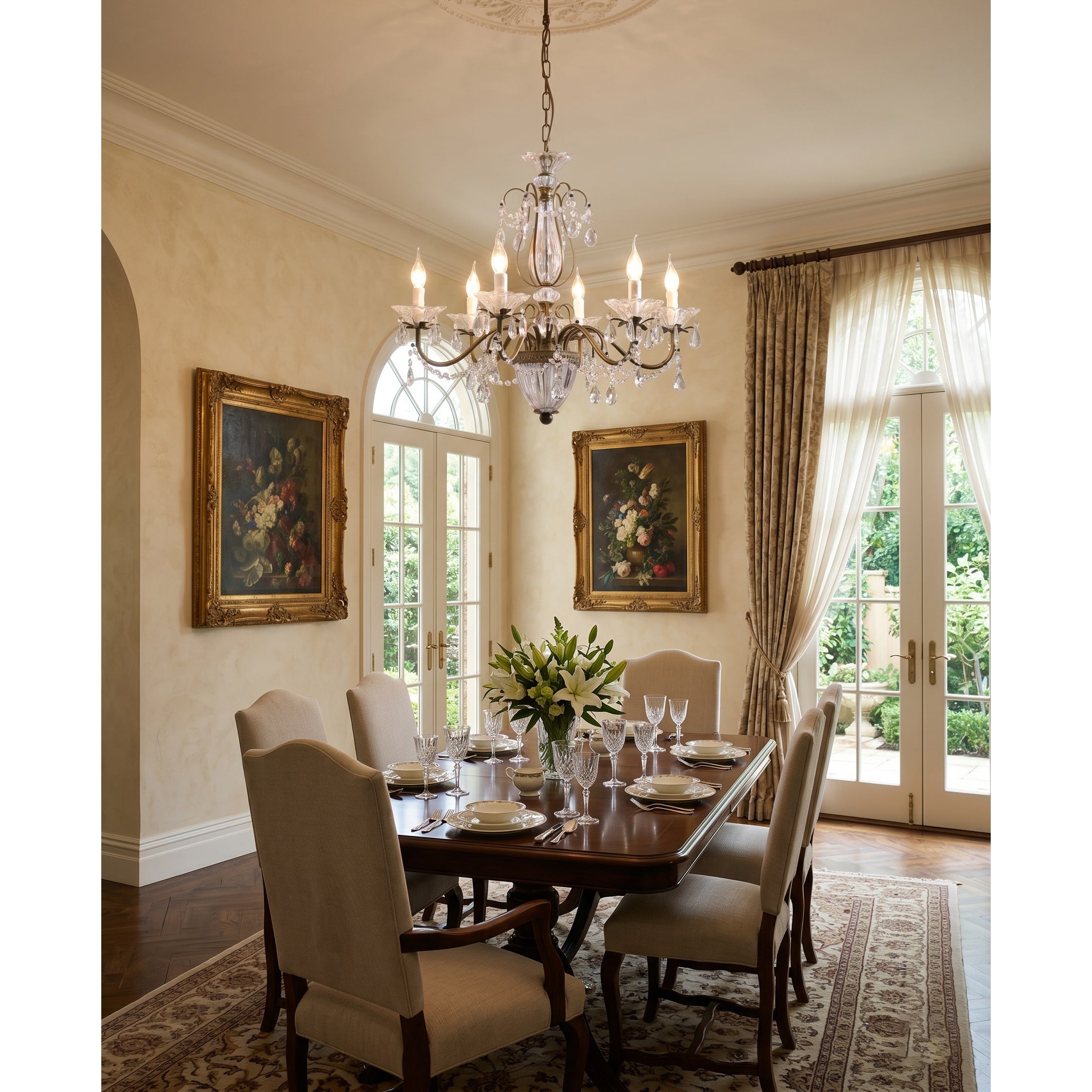 Tiered Antique Brass Crystal Chandelier