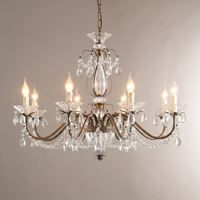 Tiered Antique Brass Crystal Chandelier