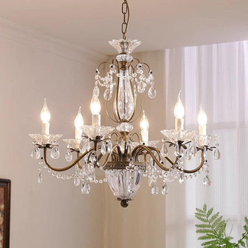 Tiered Antique Brass Crystal Chandelier