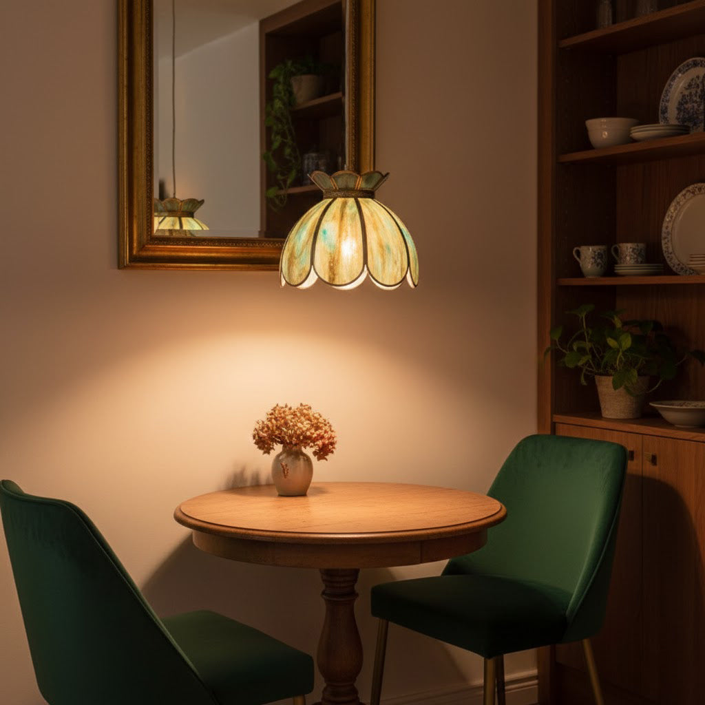 Canna Ribbed Glass & Brass Pendant