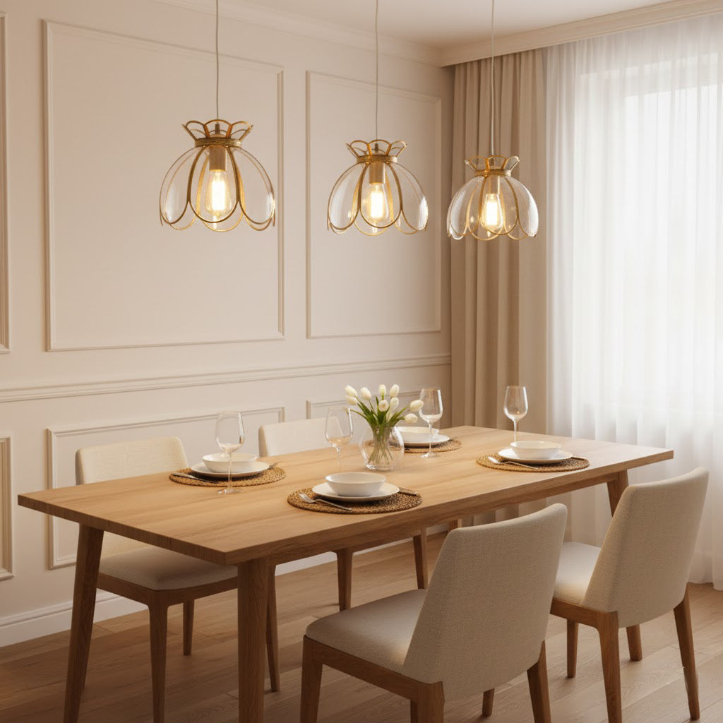 Canna Ribbed Glass & Brass Pendant