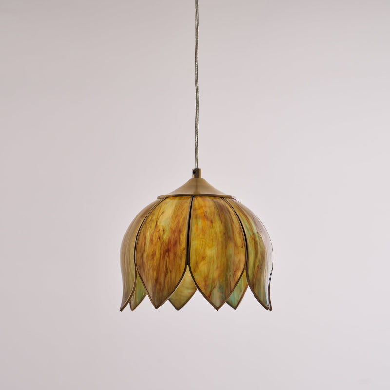Canna Ribbed Glass & Brass Pendant