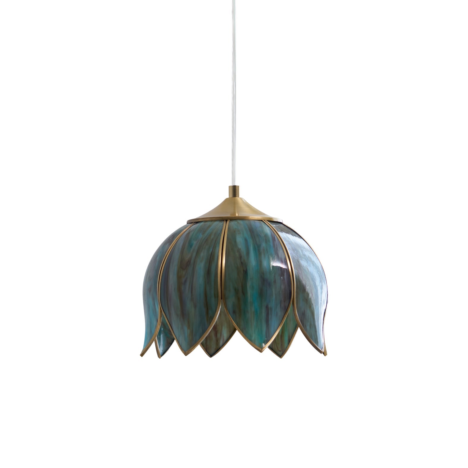 Canna Ribbed Glass & Brass Pendant