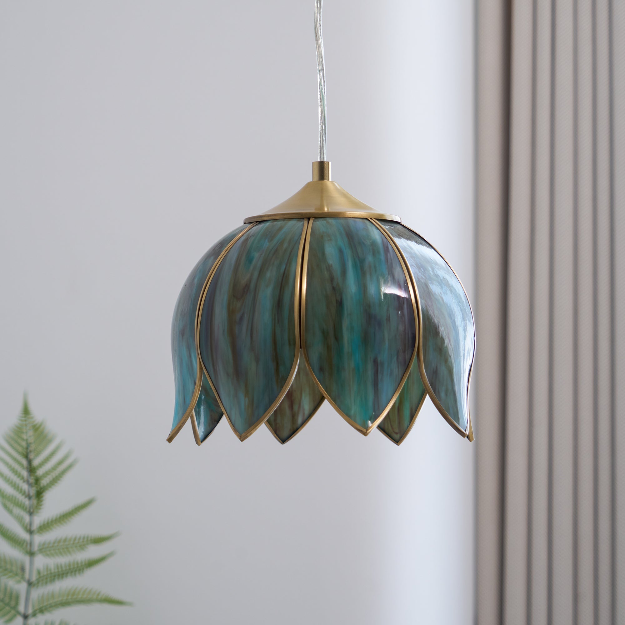 Canna Ribbed Glass & Brass Pendant