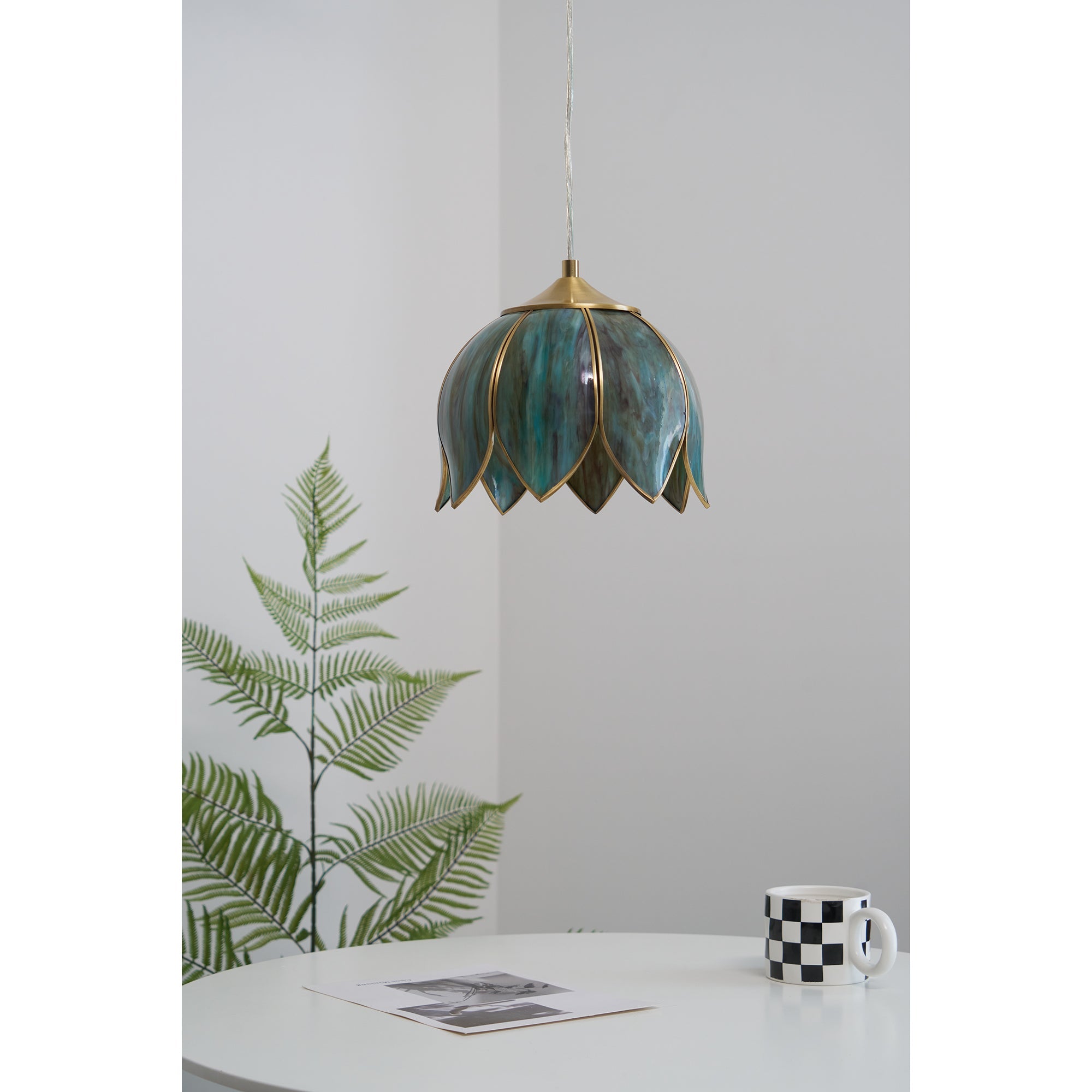 Canna Ribbed Glass & Brass Pendant
