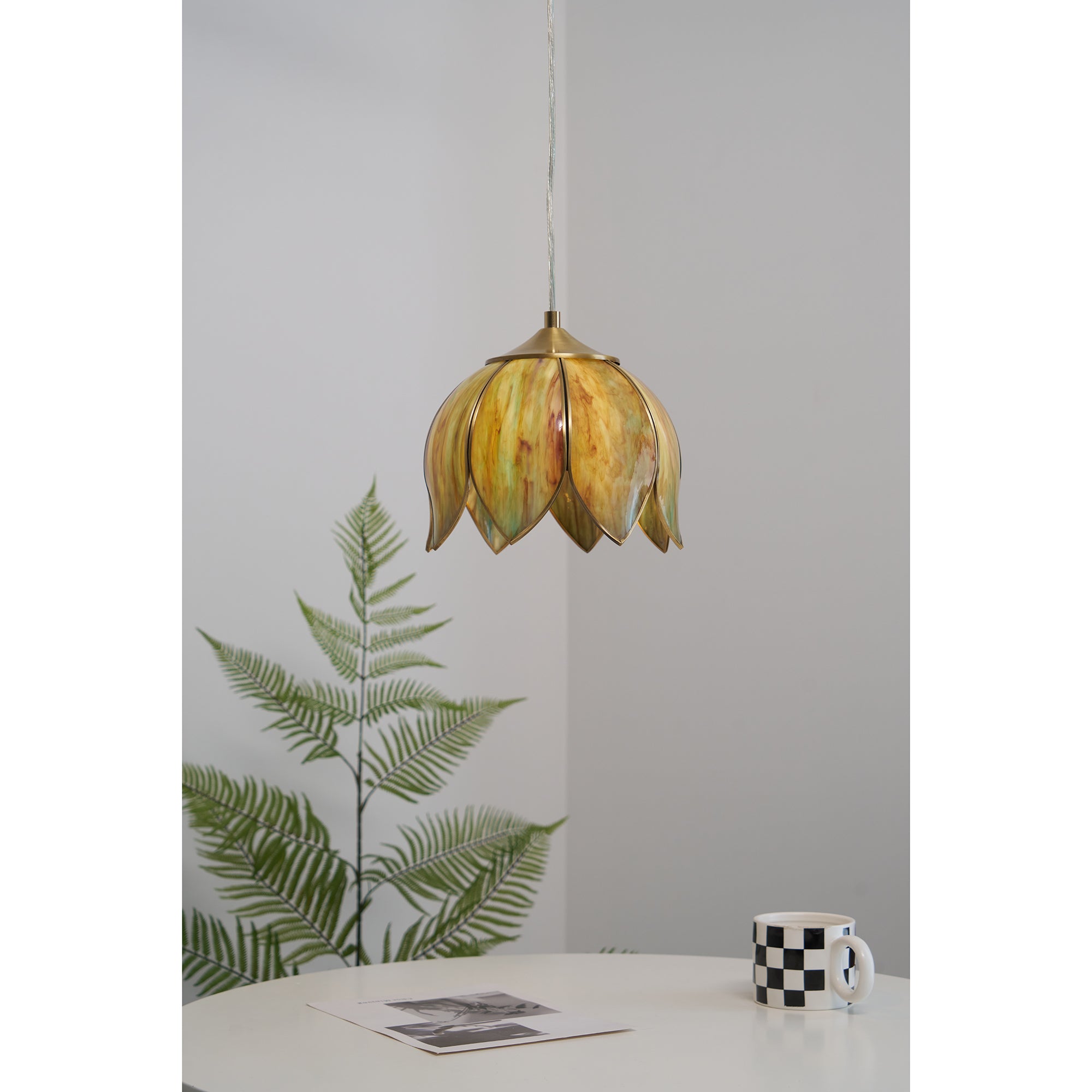 Canna Ribbed Glass & Brass Pendant