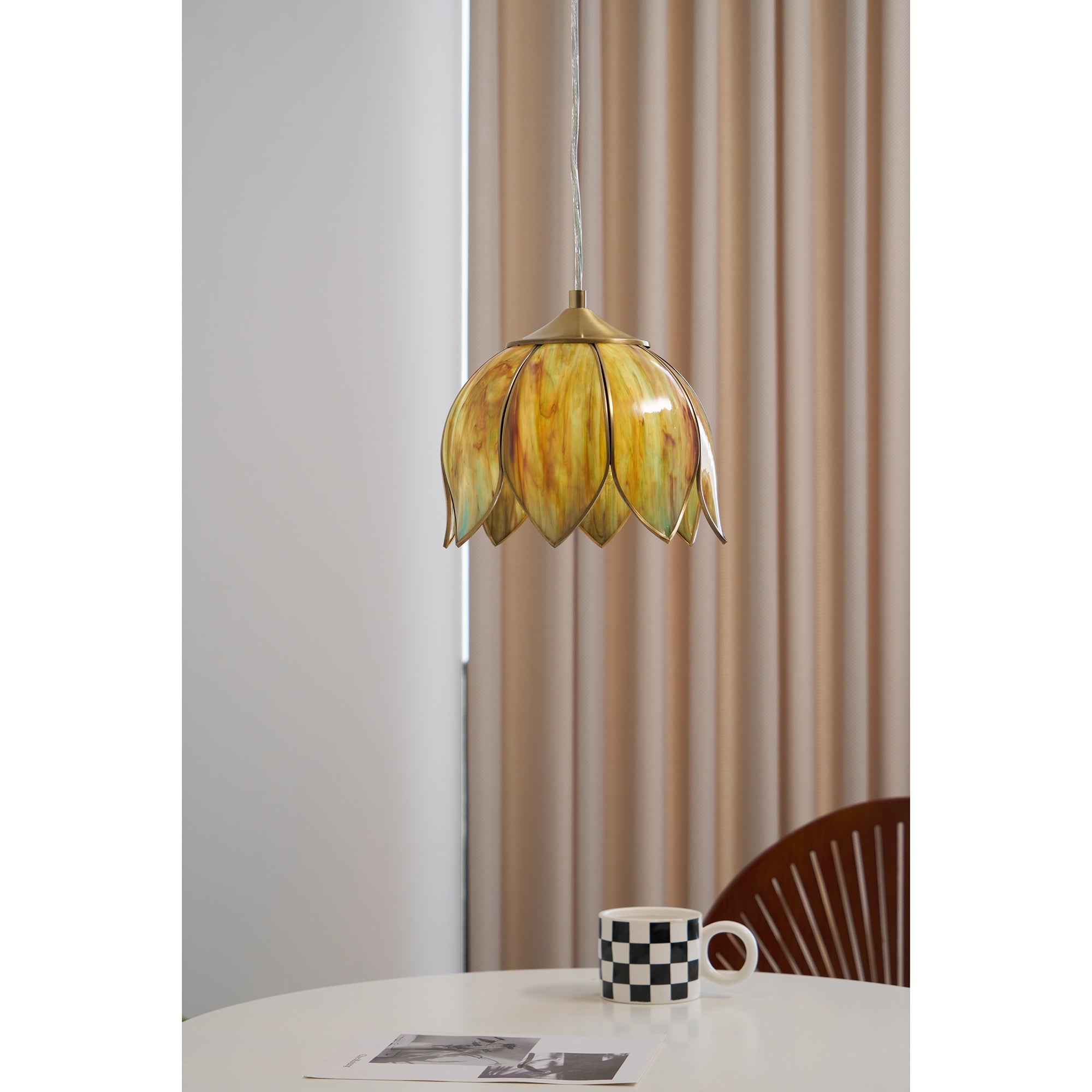 Canna Ribbed Glass & Brass Pendant