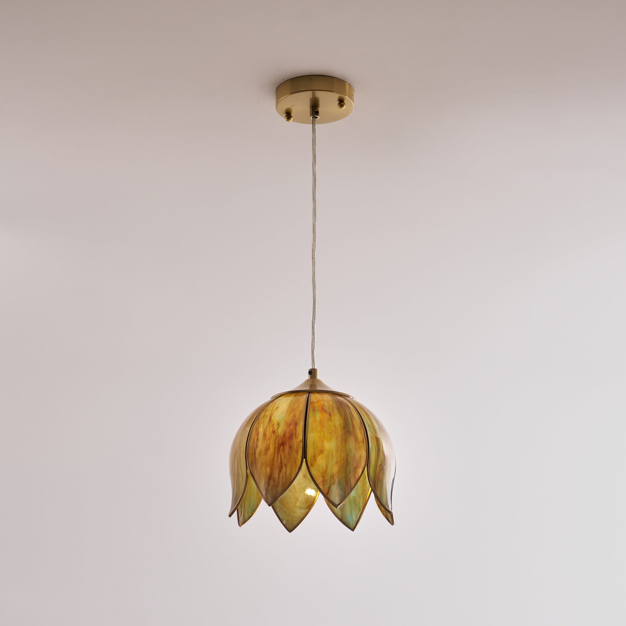 Canna Ribbed Glass & Brass Pendant