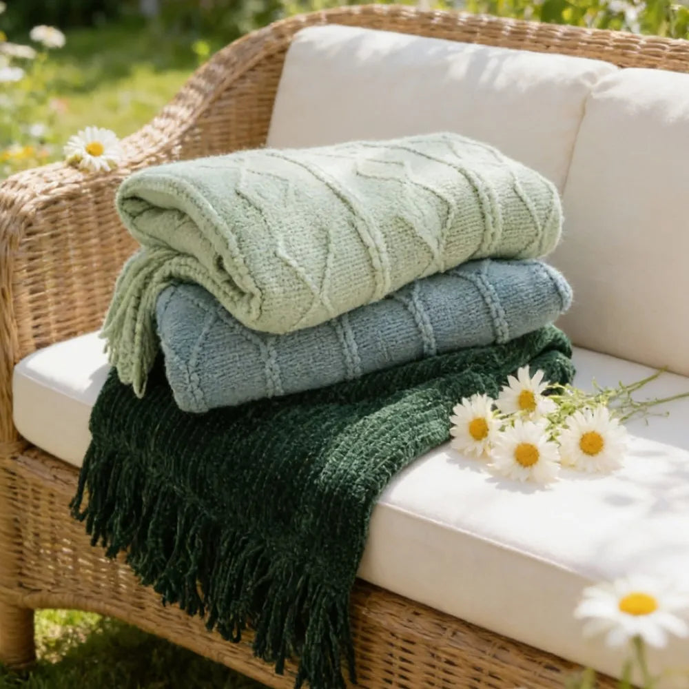 Sedge Fringed Knit Throw