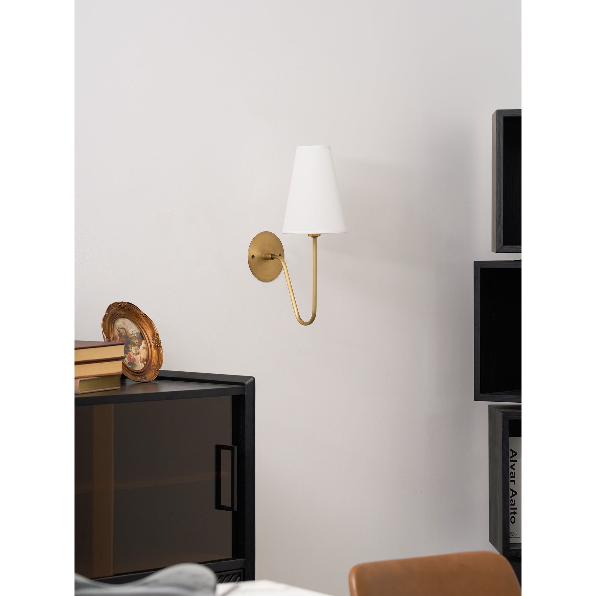 Cove Antiqued Brass Curved Sconce