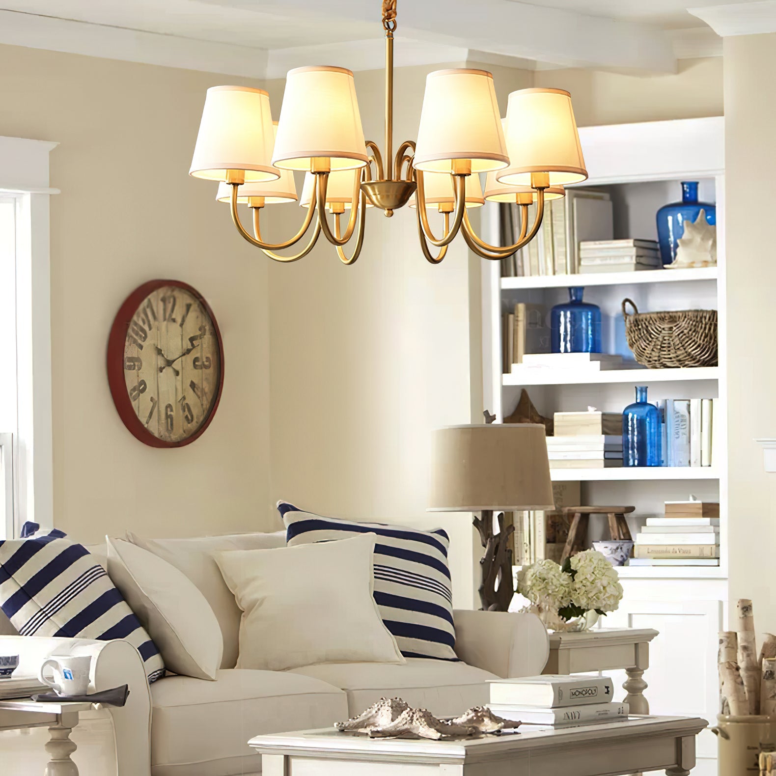 Harrow Aged Brass & Linen Chandelier