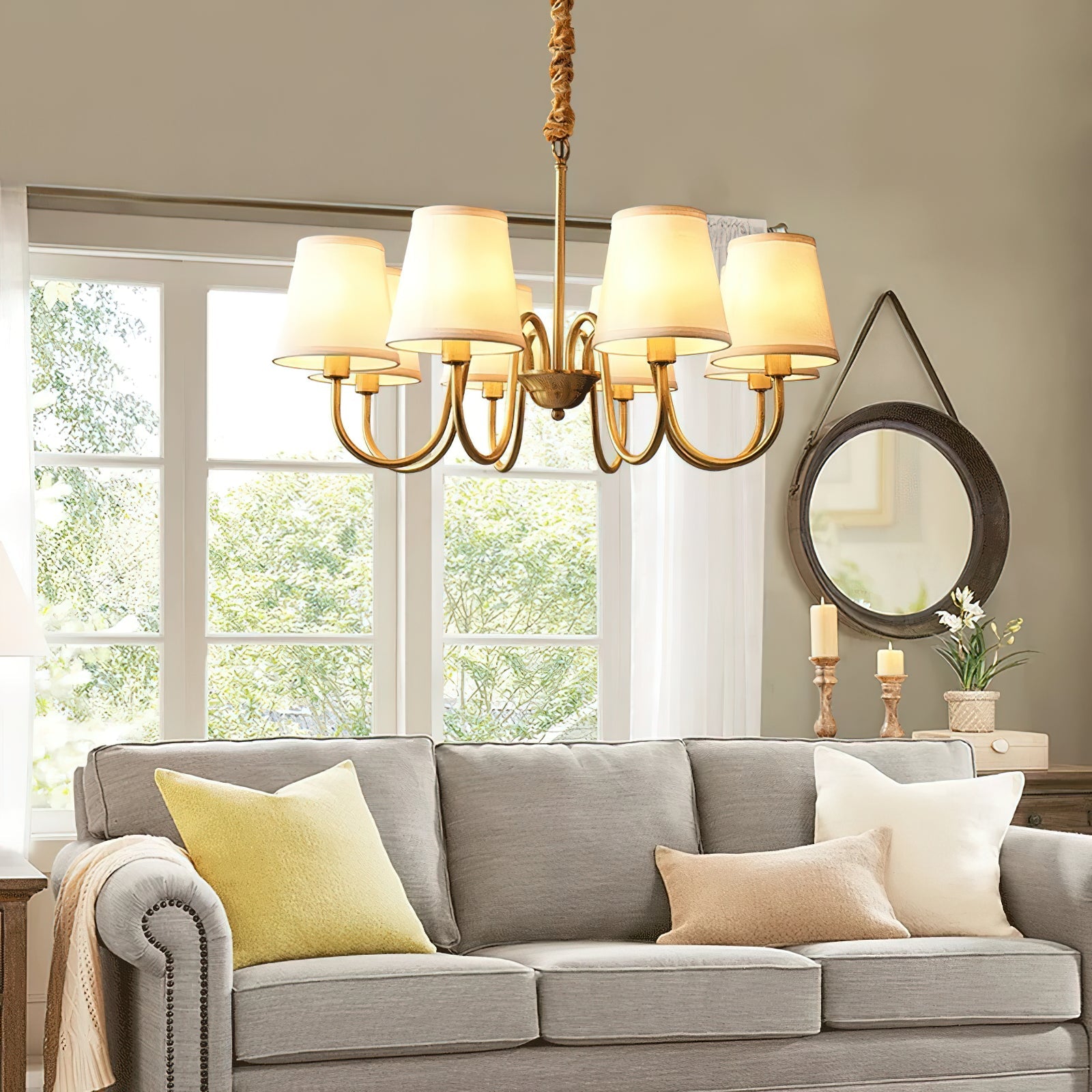 Harrow Aged Brass & Linen Chandelier