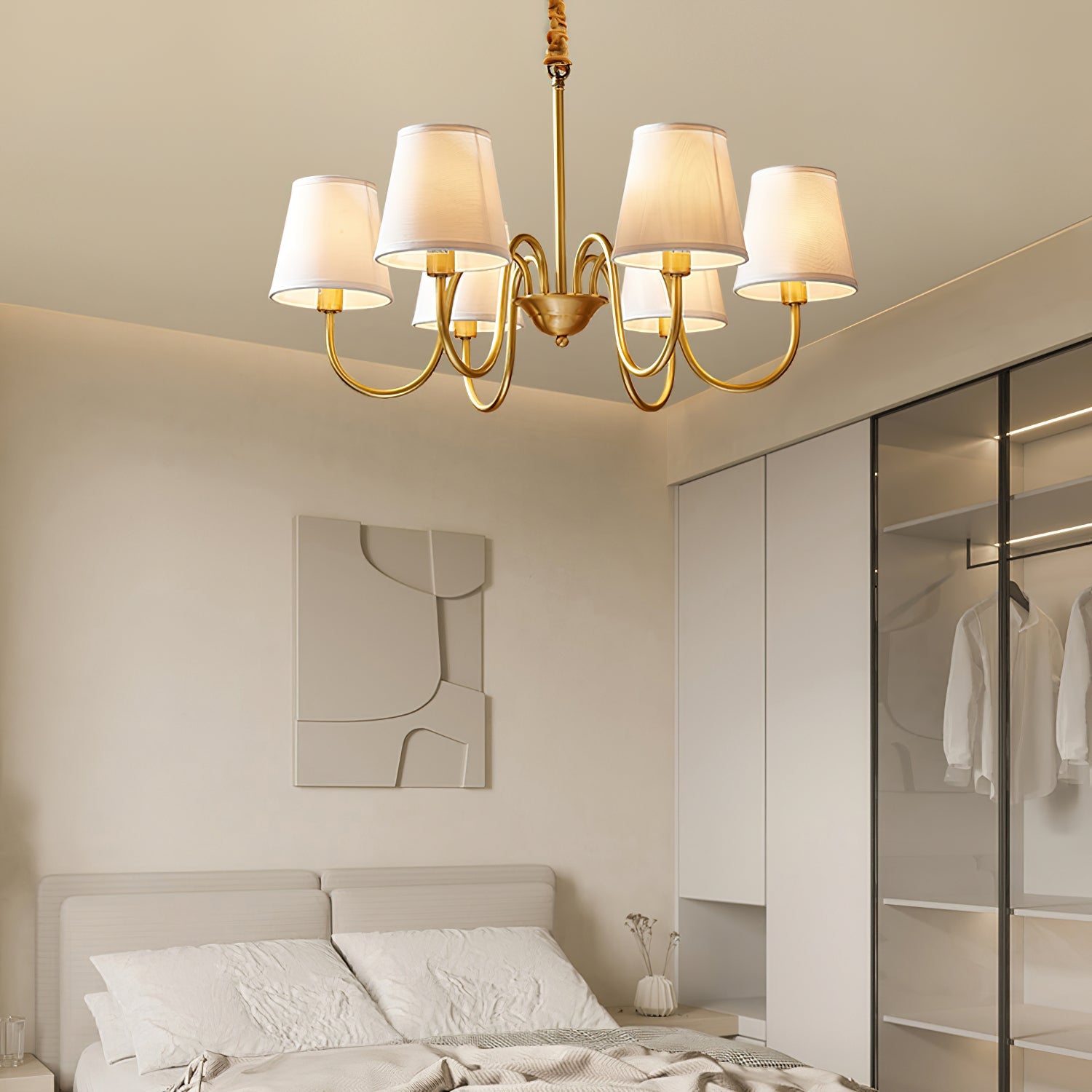 Harrow Aged Brass & Linen Chandelier