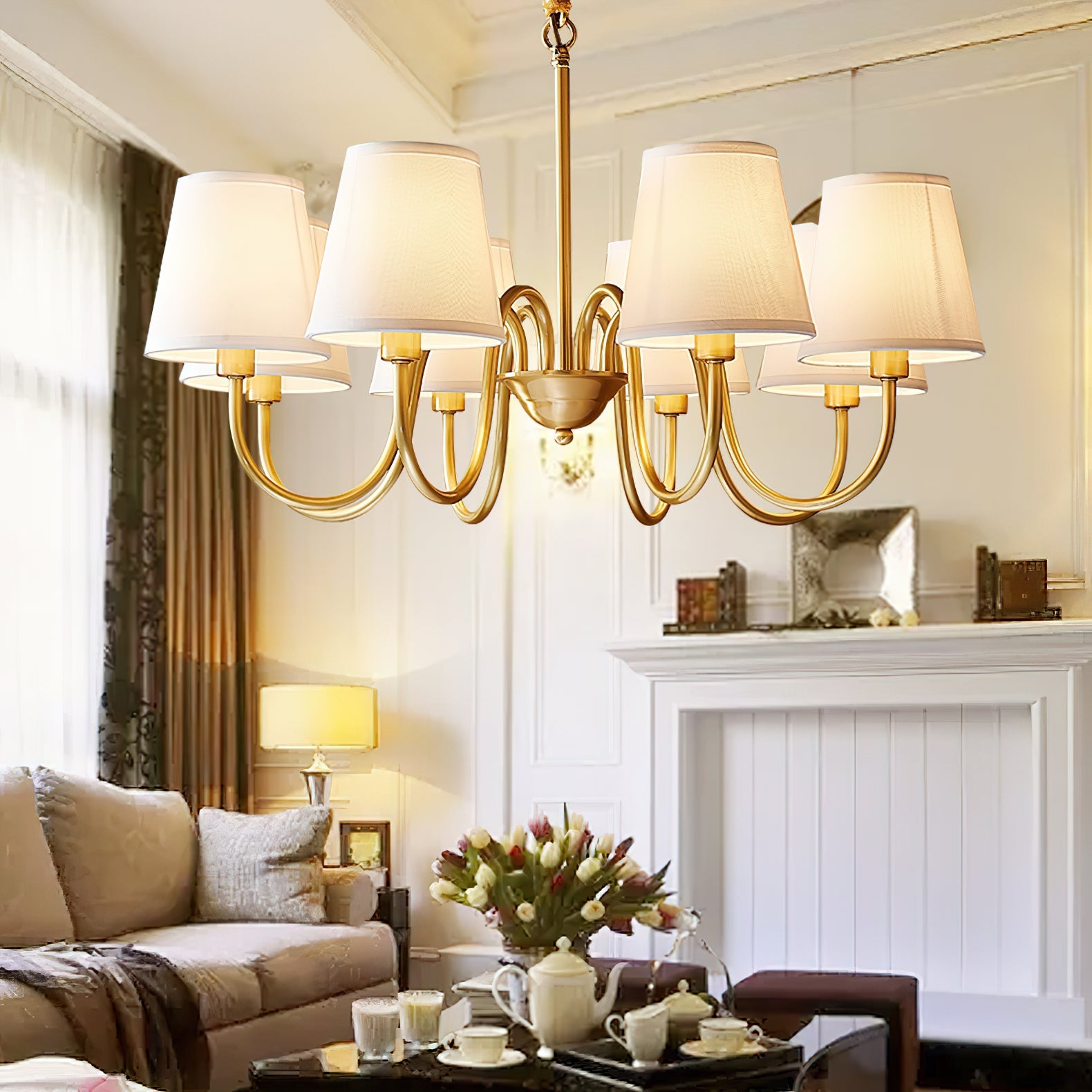 Harrow Aged Brass & Linen Chandelier