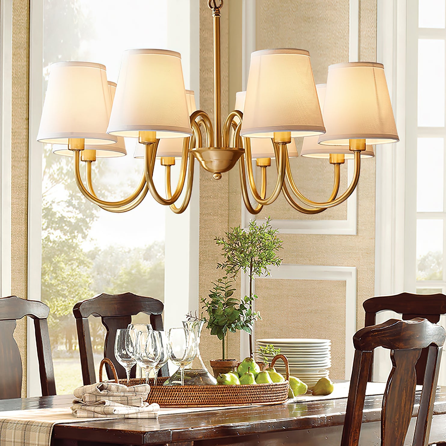 Harrow Aged Brass & Linen Chandelier
