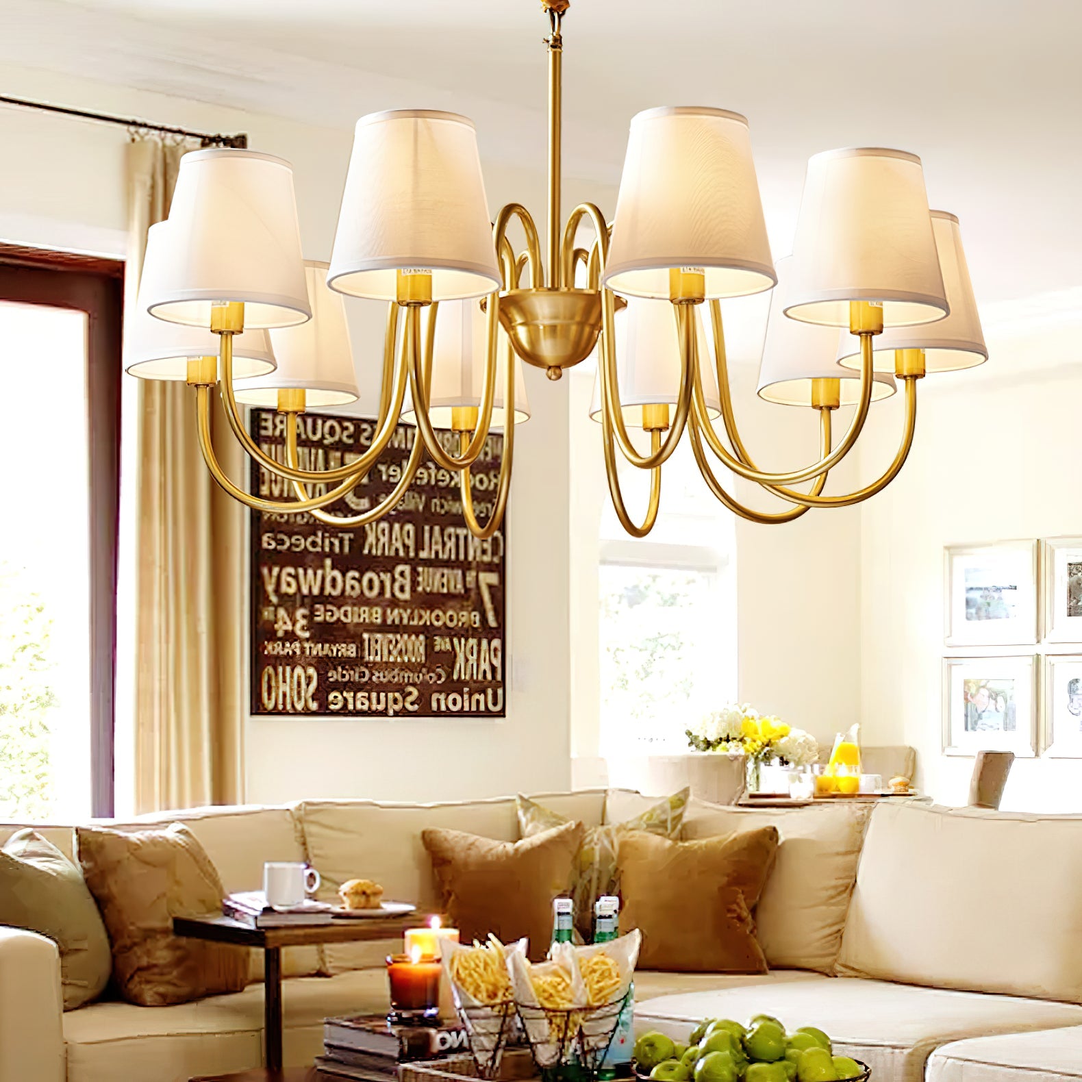 Harrow Aged Brass & Linen Chandelier