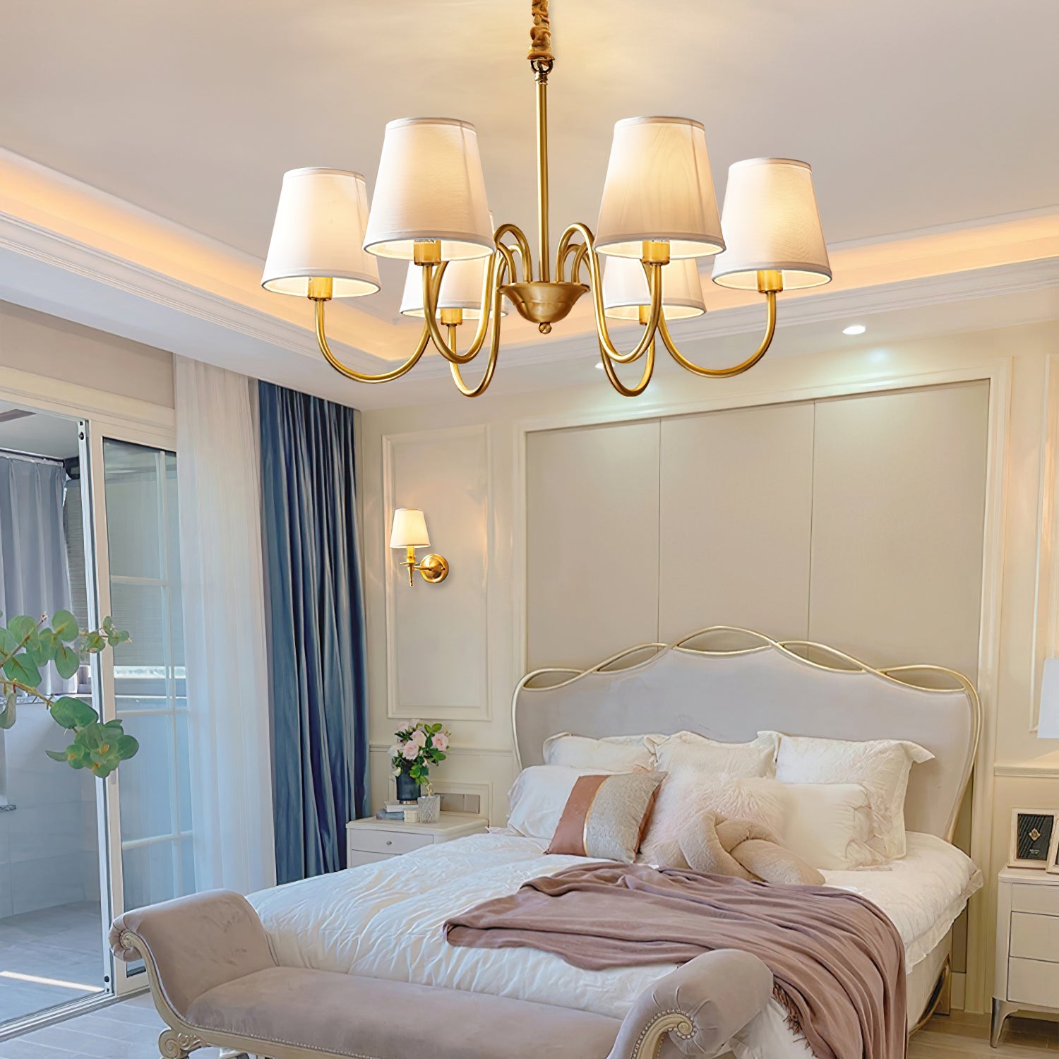 Harrow Aged Brass & Linen Chandelier