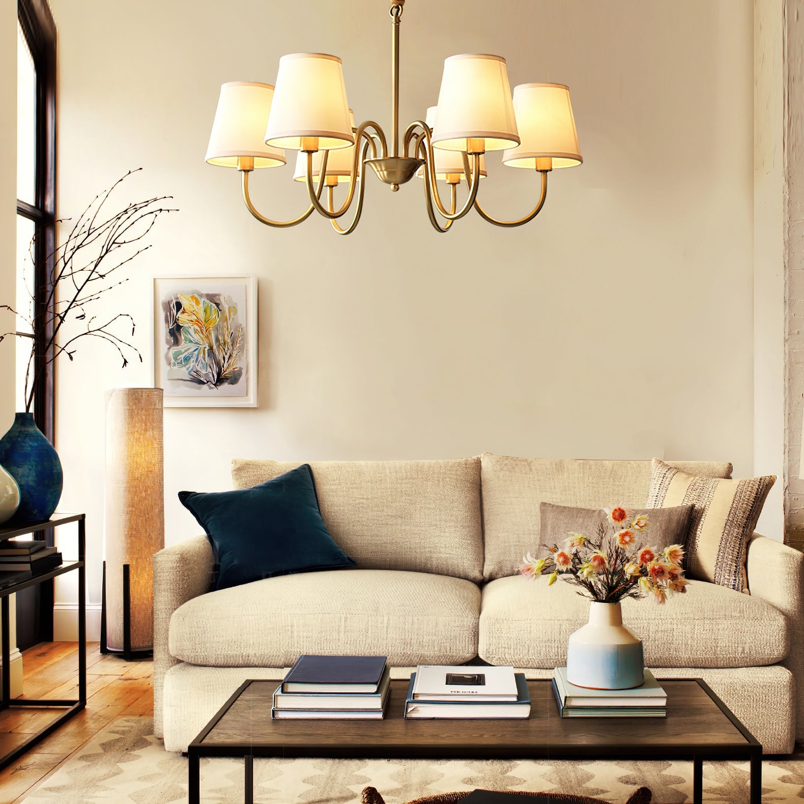Harrow Aged Brass & Linen Chandelier